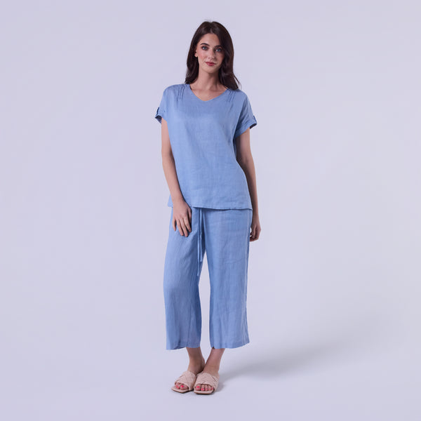 AM0222 100%LINEN V NECK TOP
