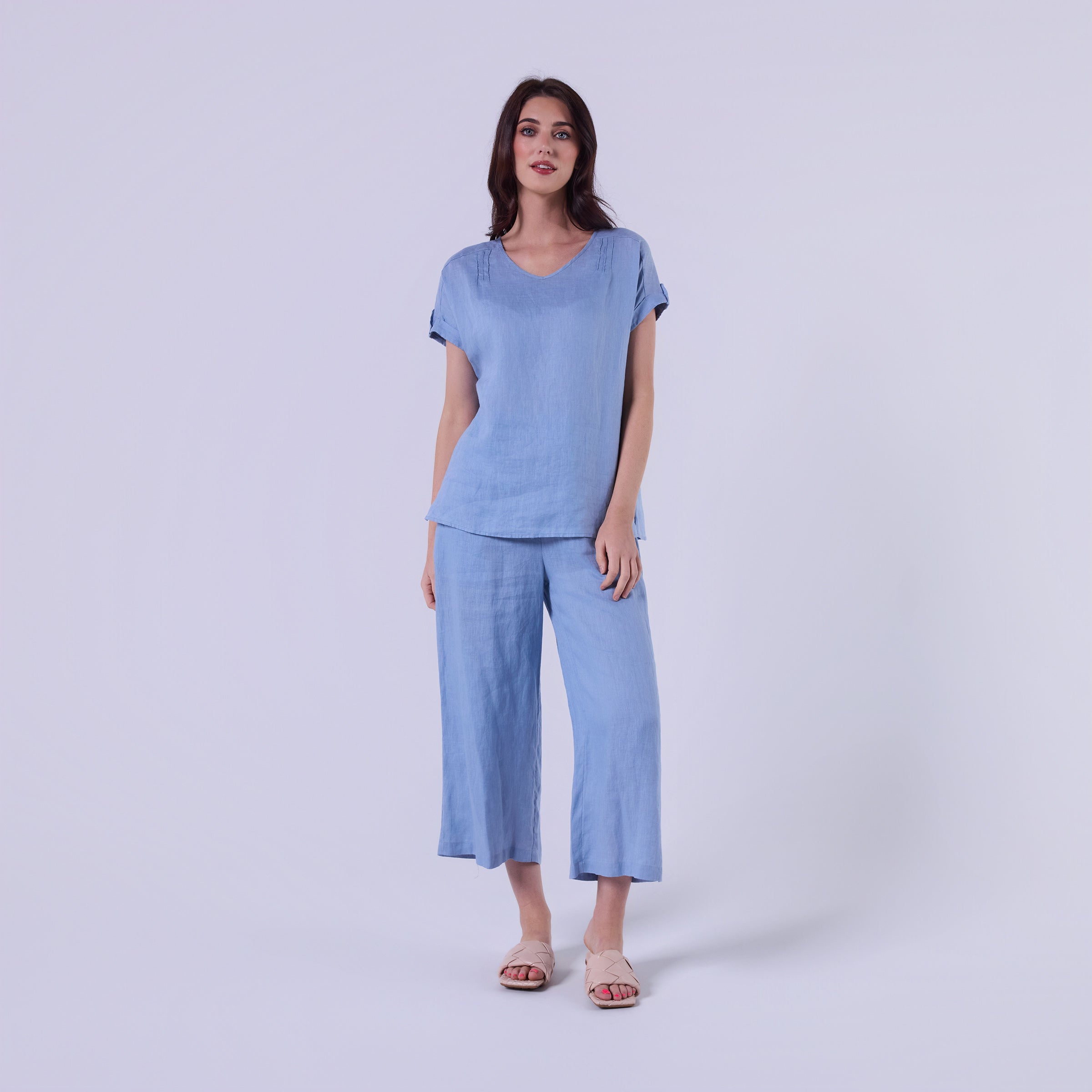 AM0222 100%LINEN V NECK TOP