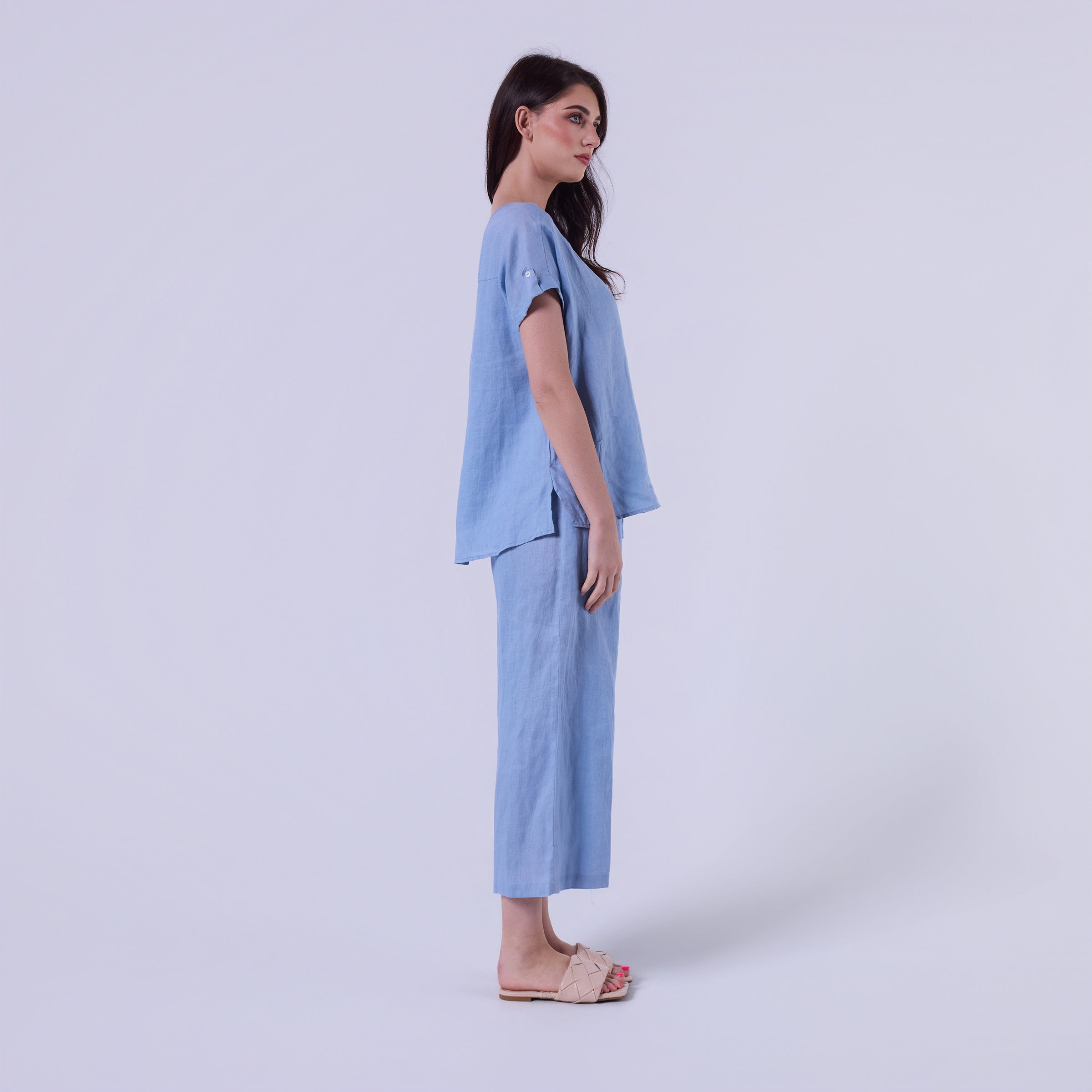 AM0222 100%LINEN V NECK TOP