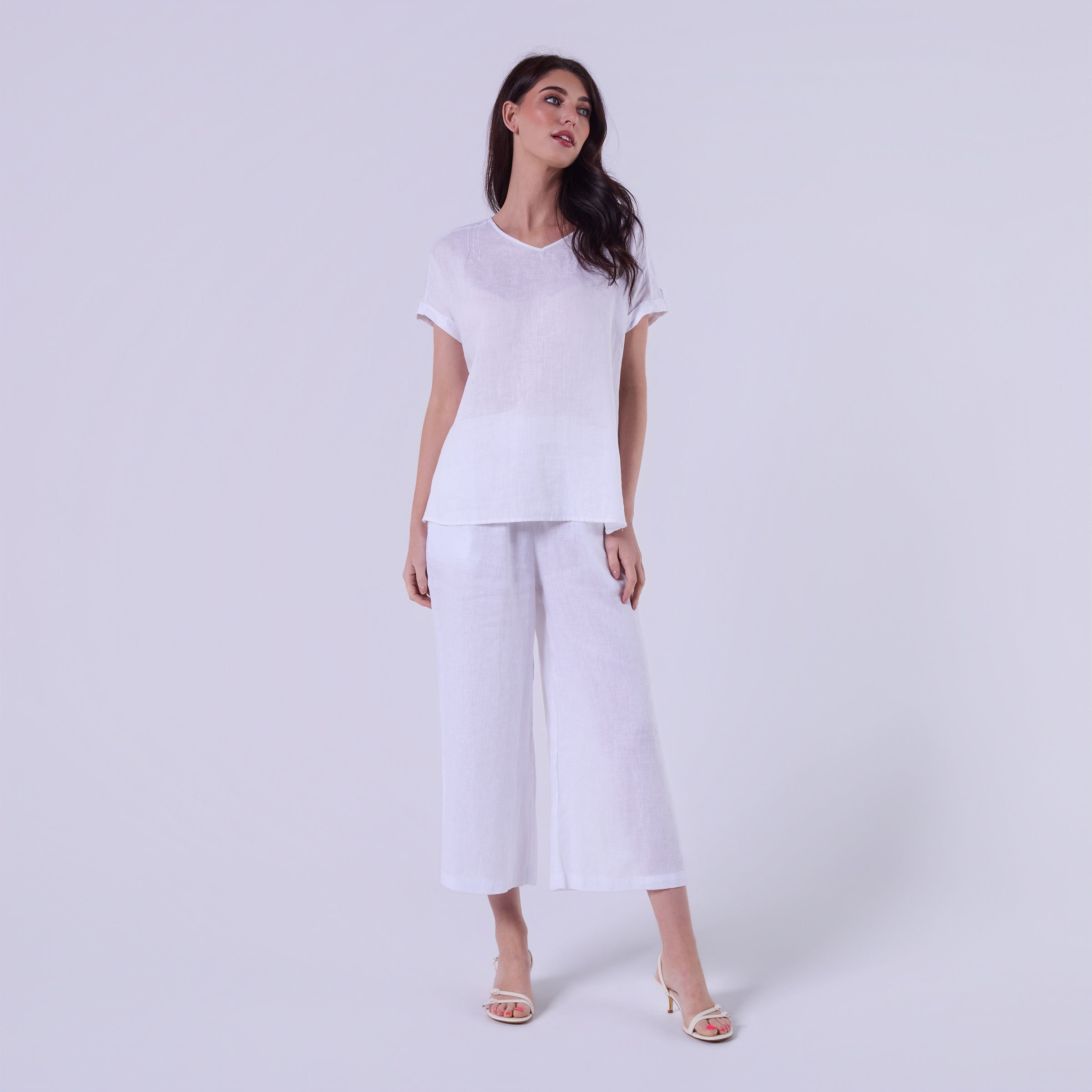 AM0222 100%LINEN V NECK TOP