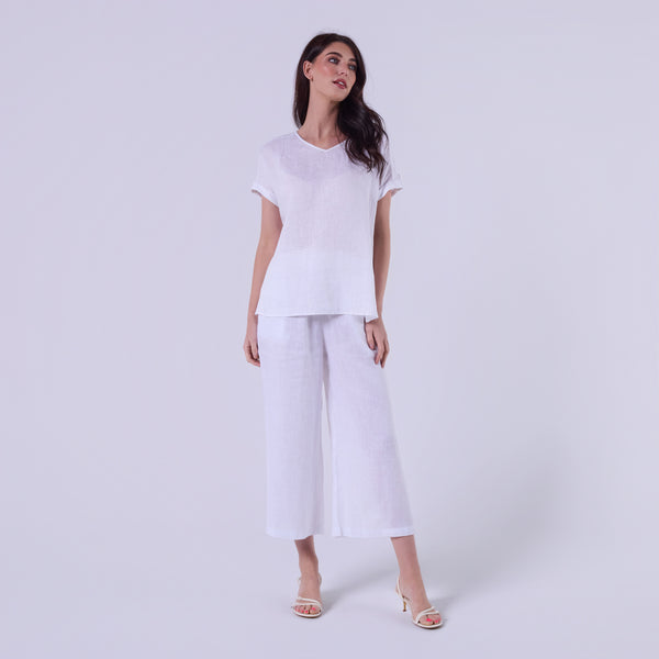 AM0222 100%LINEN V NECK TOP