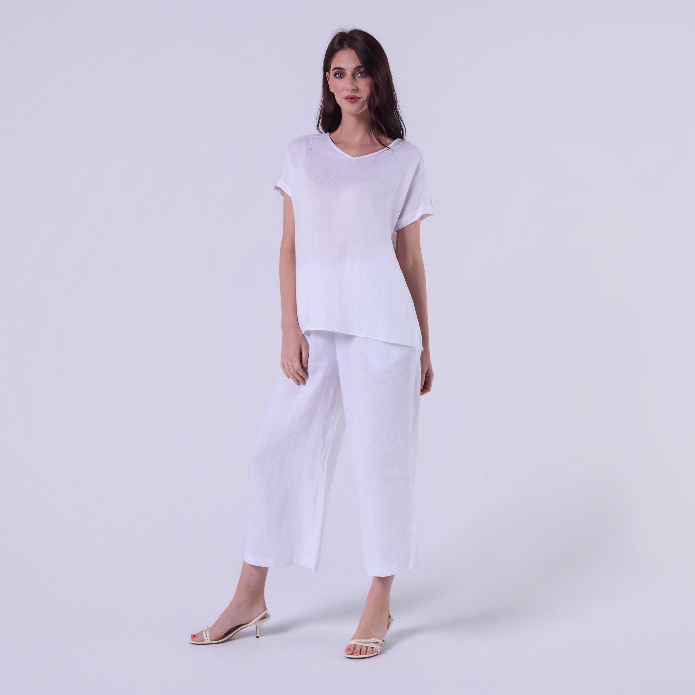 AM0222 100%LINEN V NECK TOP