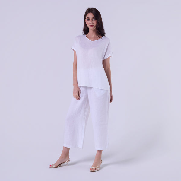 AM0222 100%LINEN V NECK TOP