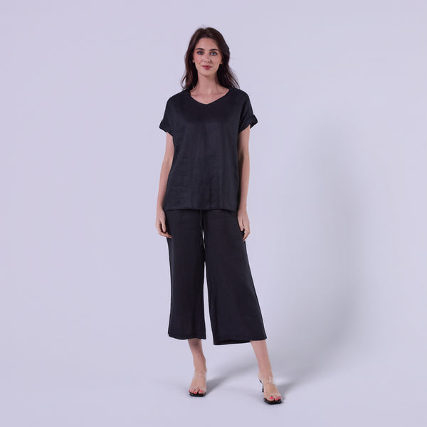 AM0222 100%LINEN V NECK TOP