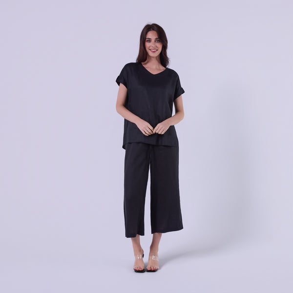 AM0222 100%LINEN V NECK TOP