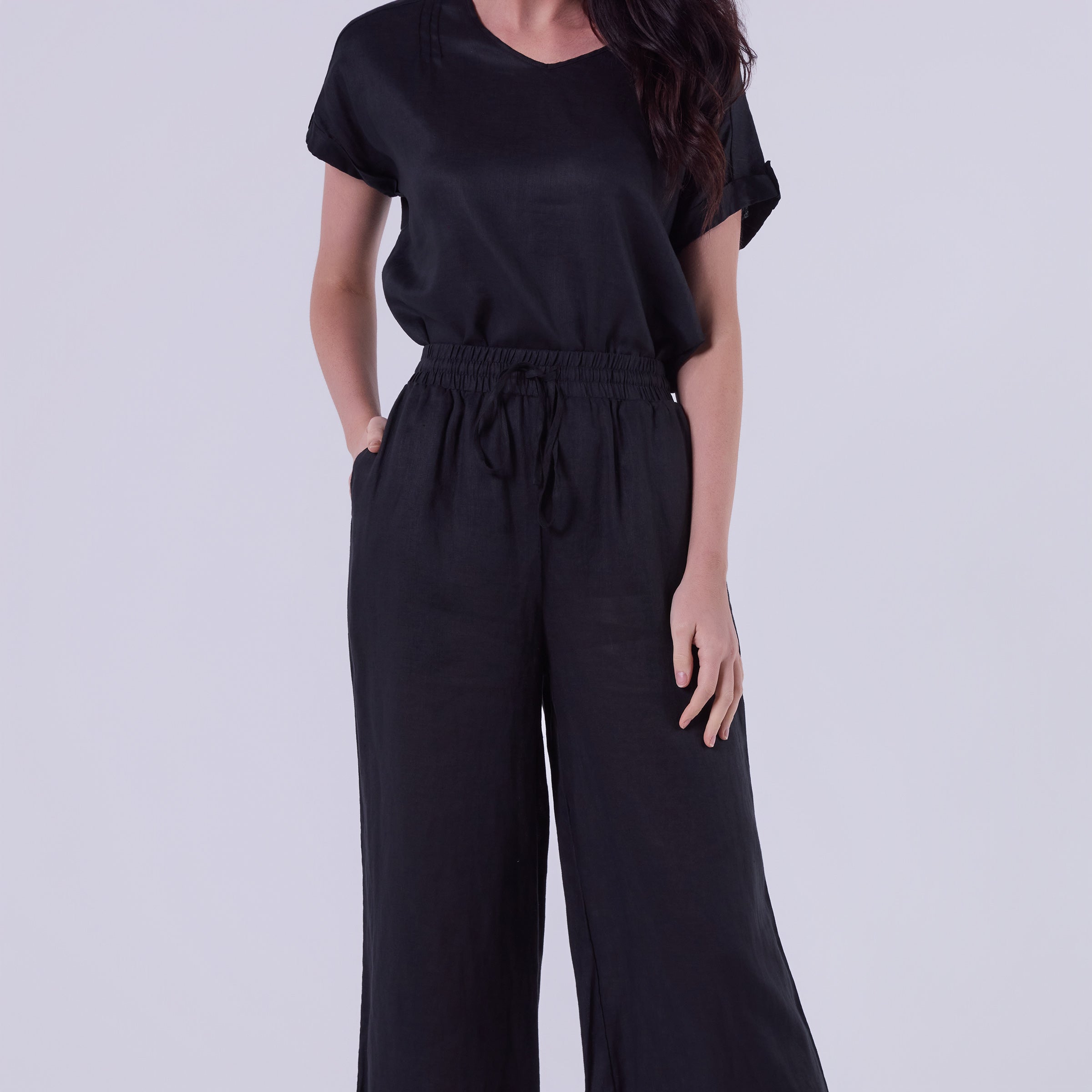 AM0223 SIDE POCKET 100%LINEN PANT