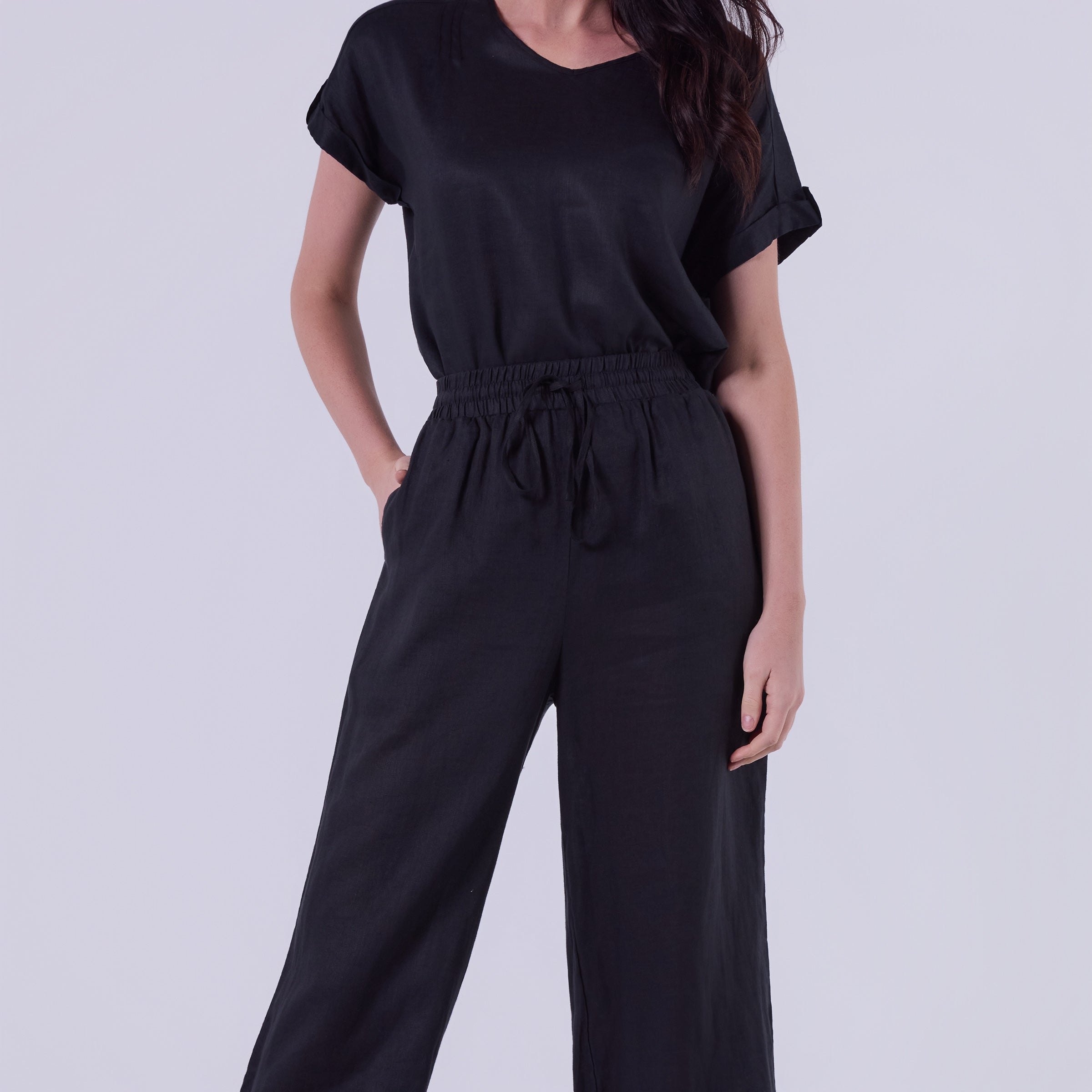 AM0223 SIDE POCKET 100%LINEN PANT