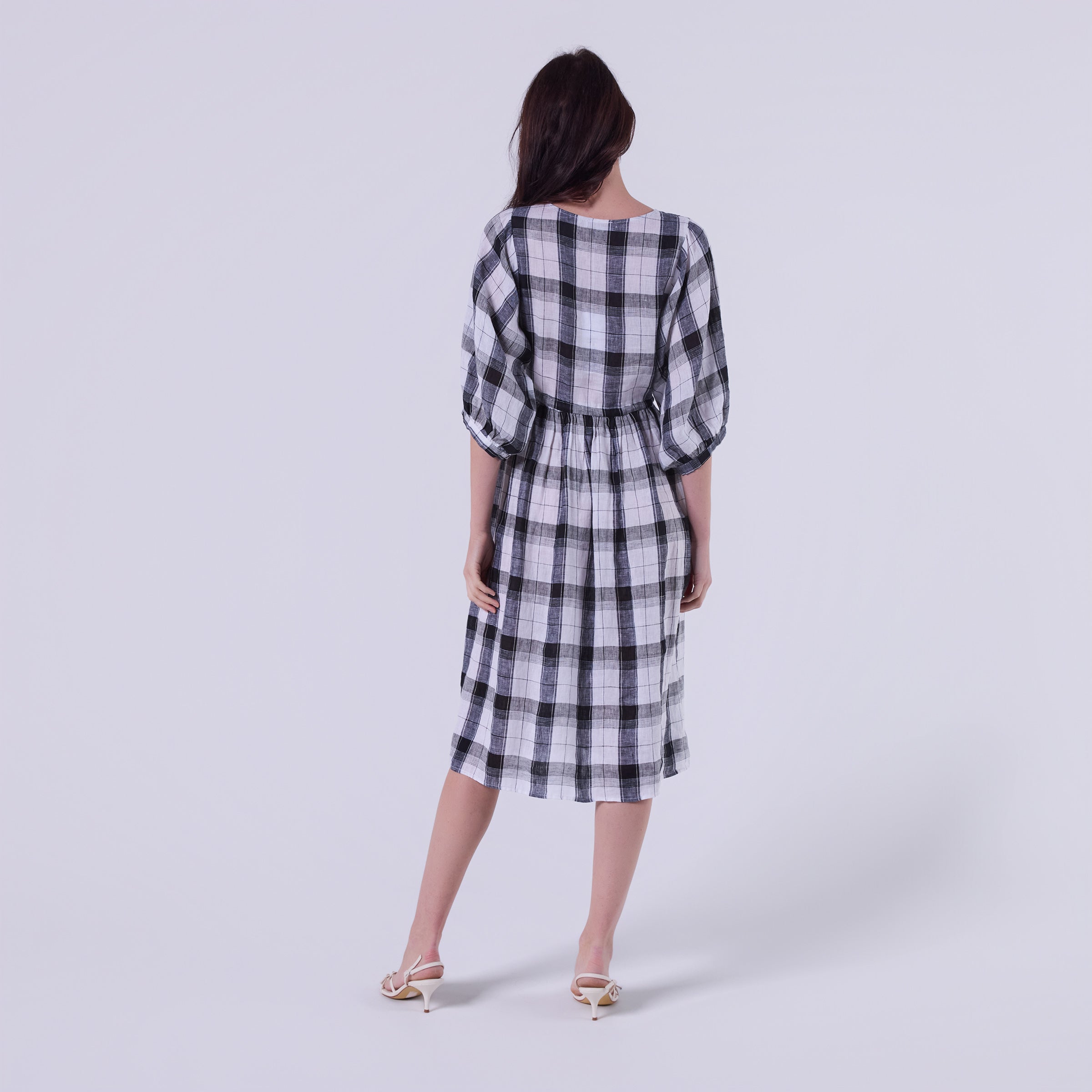 AM022178 CLASSIC GINGHAM 100%LINEN DRESS