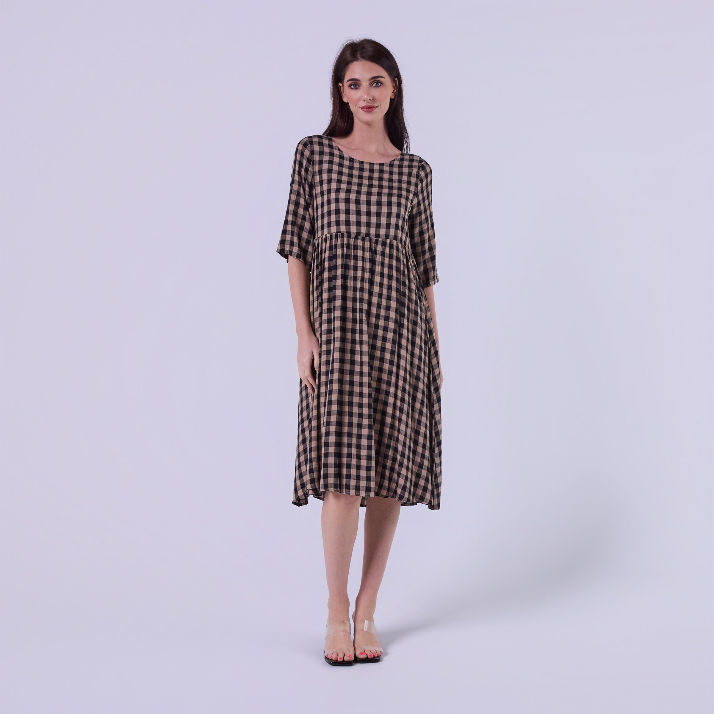 AM023015 TALIA SOFT GINGHAM DRESS