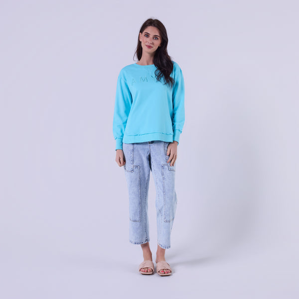 AM022161 SKY BLUE EMBROIDERY SWEATSHIRT