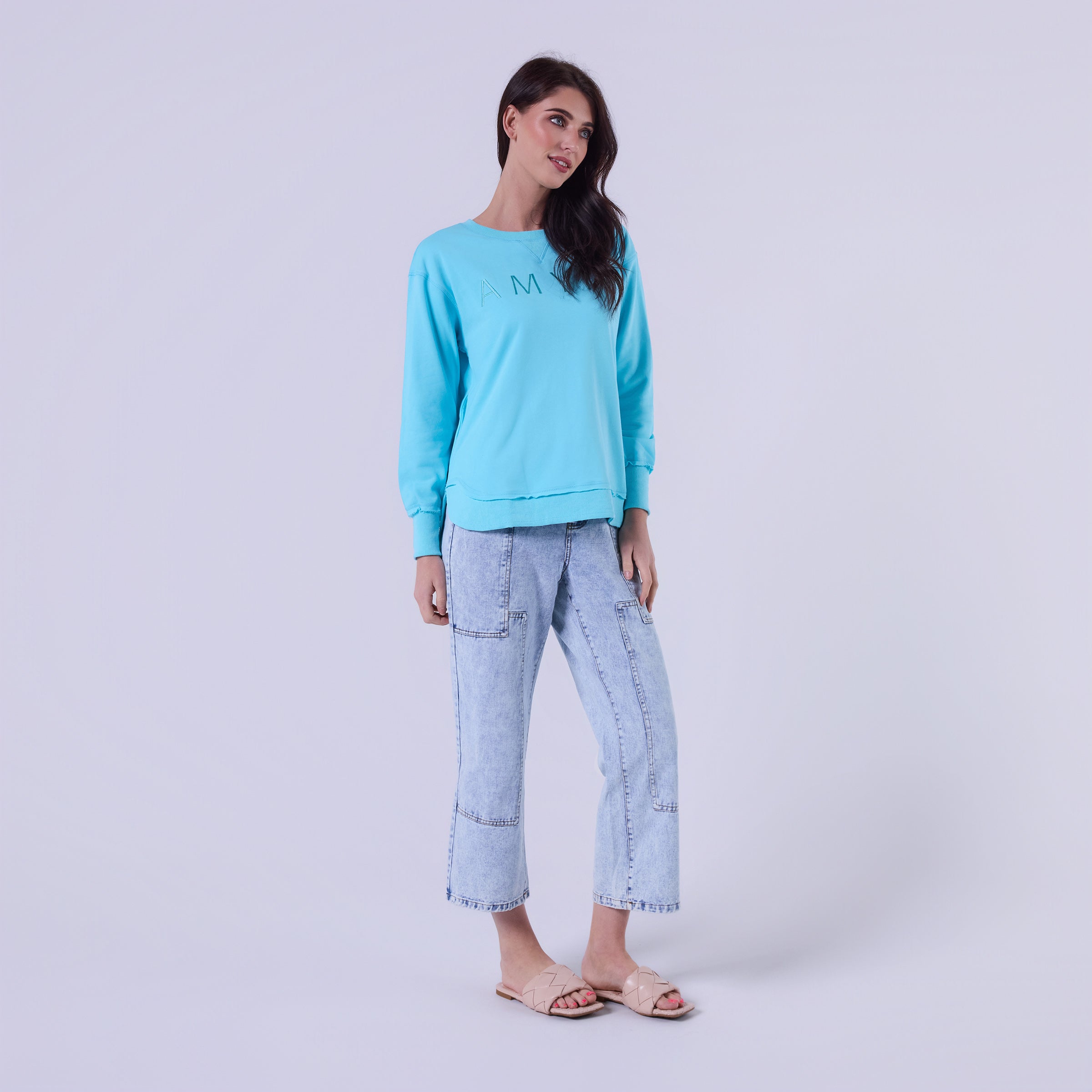 AM022161 SKY BLUE EMBROIDERY SWEATSHIRT