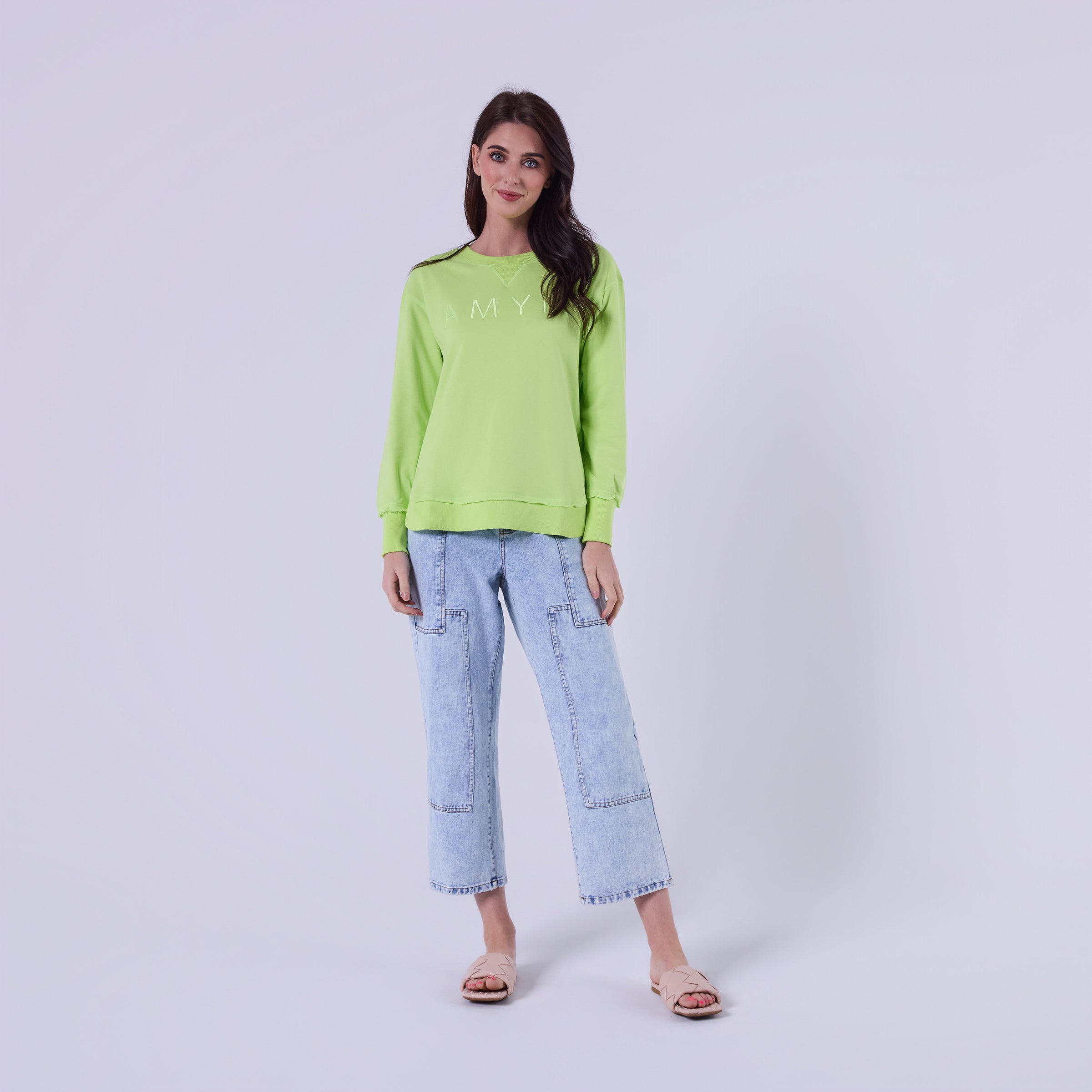 AM022161 FLORESCENT GREEN EMBROIDERY SWEATSHIRT