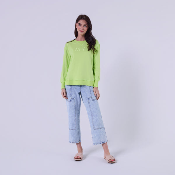 AM022161 FLORESCENT GREEN EMBROIDERY SWEATSHIRT
