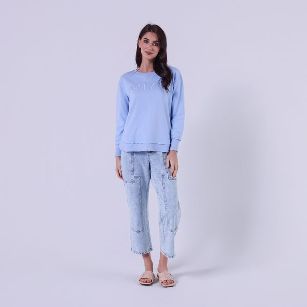 AM022161 BABY BLUE EMBROIDERY SWEATSHIRT