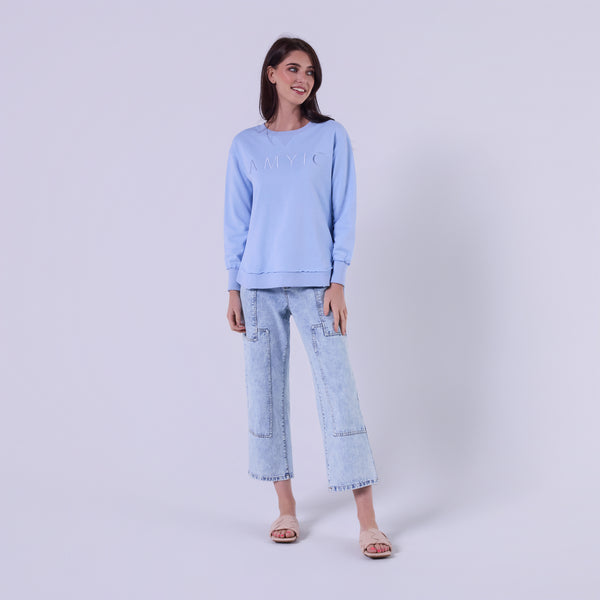 AM022161 BABY BLUE EMBROIDERY SWEATSHIRT