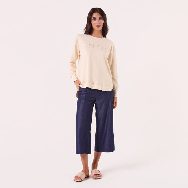 AM022161 BEIGE  EMBROIDERY SWEATSHIRT