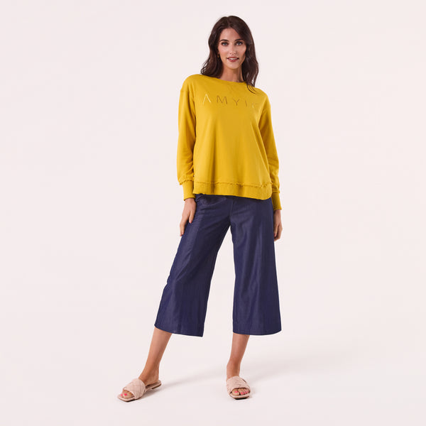 AM022161 MUSTARD EMBROIDERY SWEATSHIRT