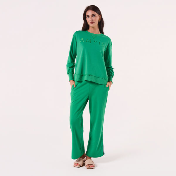 AM022161 GREEN EMBROIDERY SWEATSHIRT