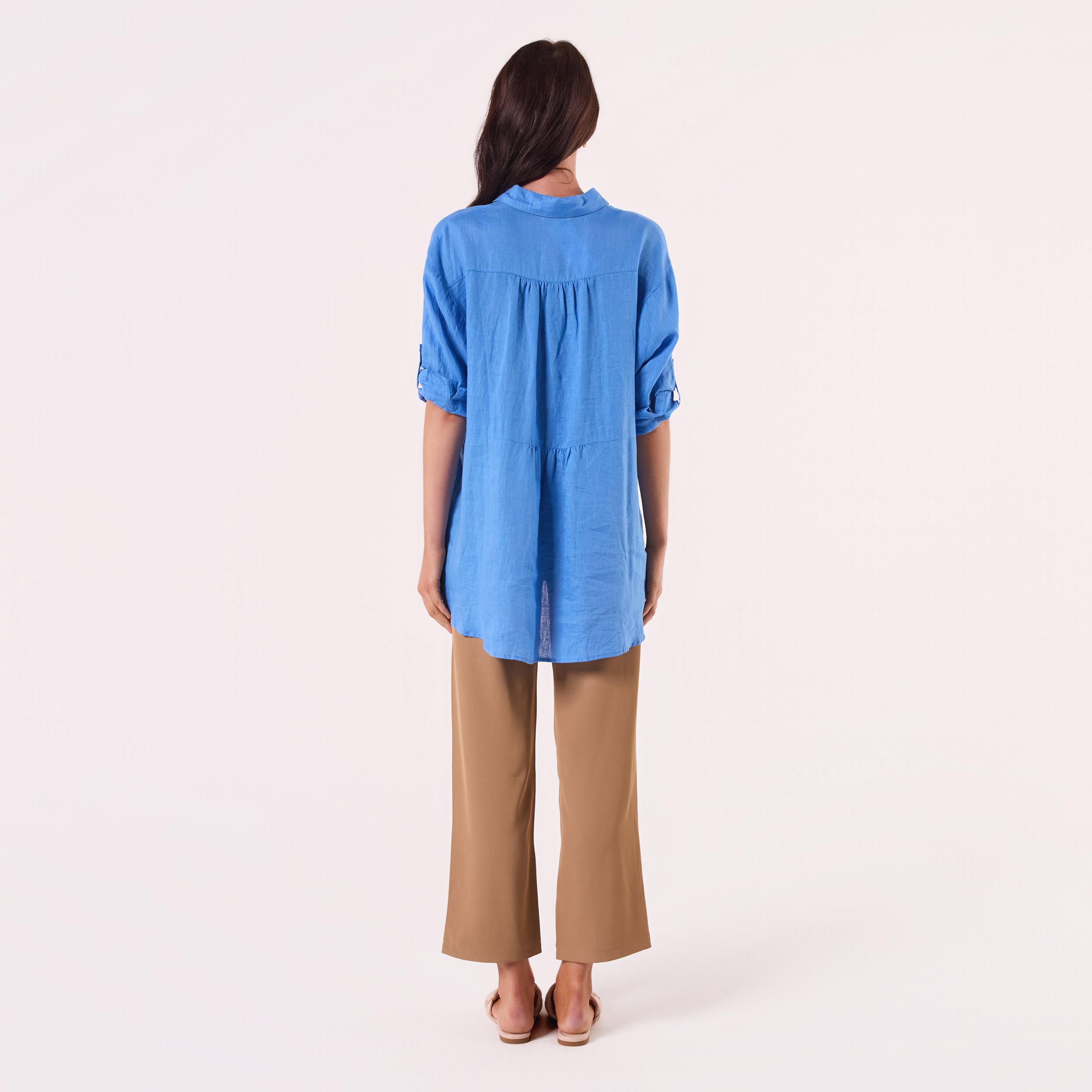 AM01274 SLEEVE BUTTON ROLL UP 100%LINEN SHIRT
