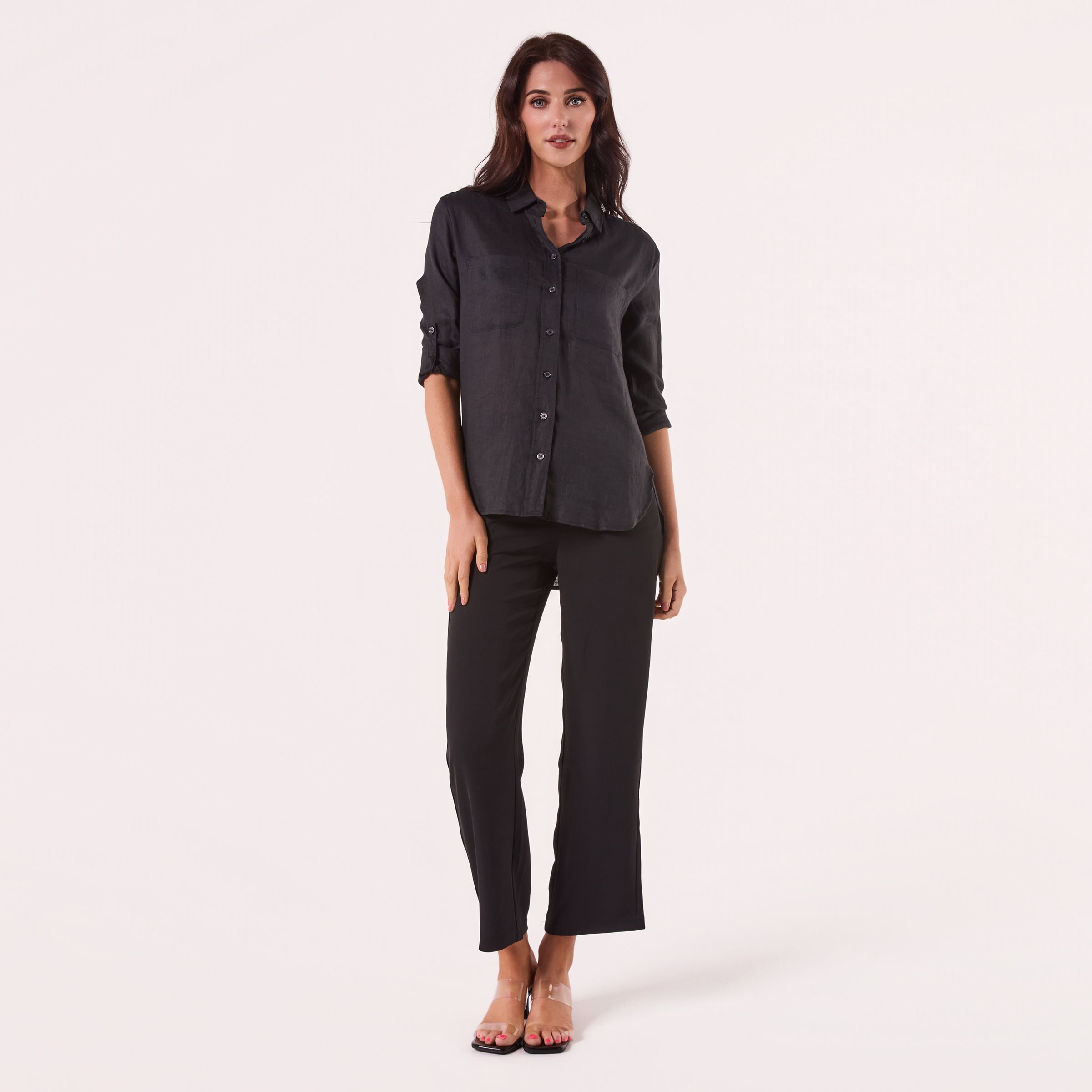 AM02368 TWO SIDE POCKET 100%LINEN SHIRT