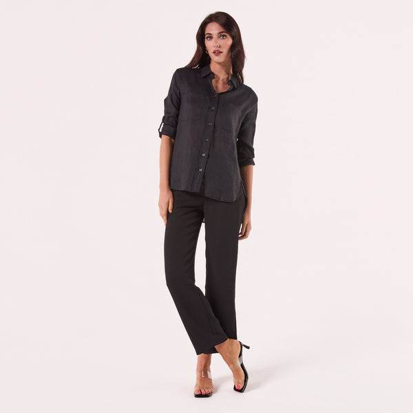 AM02368 TWO SIDE POCKET 100%LINEN SHIRT