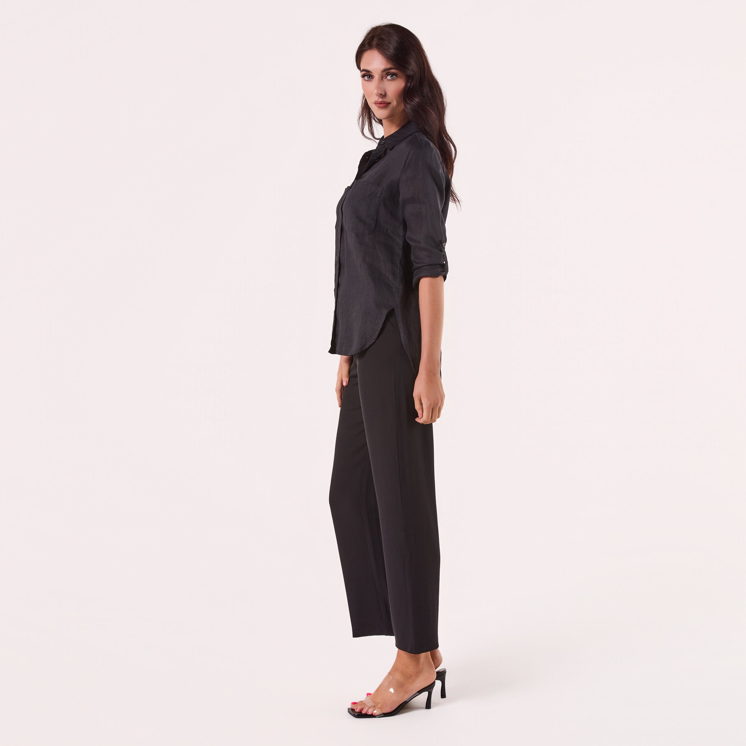 AM02368 TWO SIDE POCKET 100%LINEN SHIRT