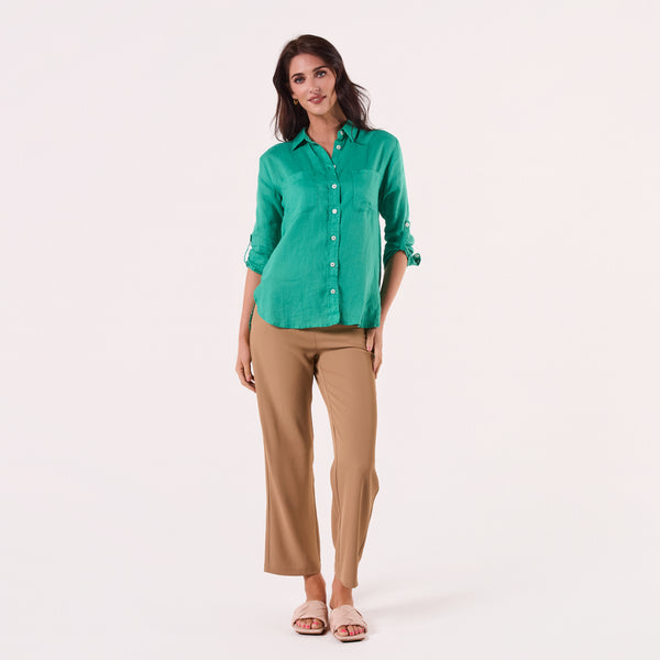 AM02368 TWO SIDE POCKET 100%LINEN SHIRT