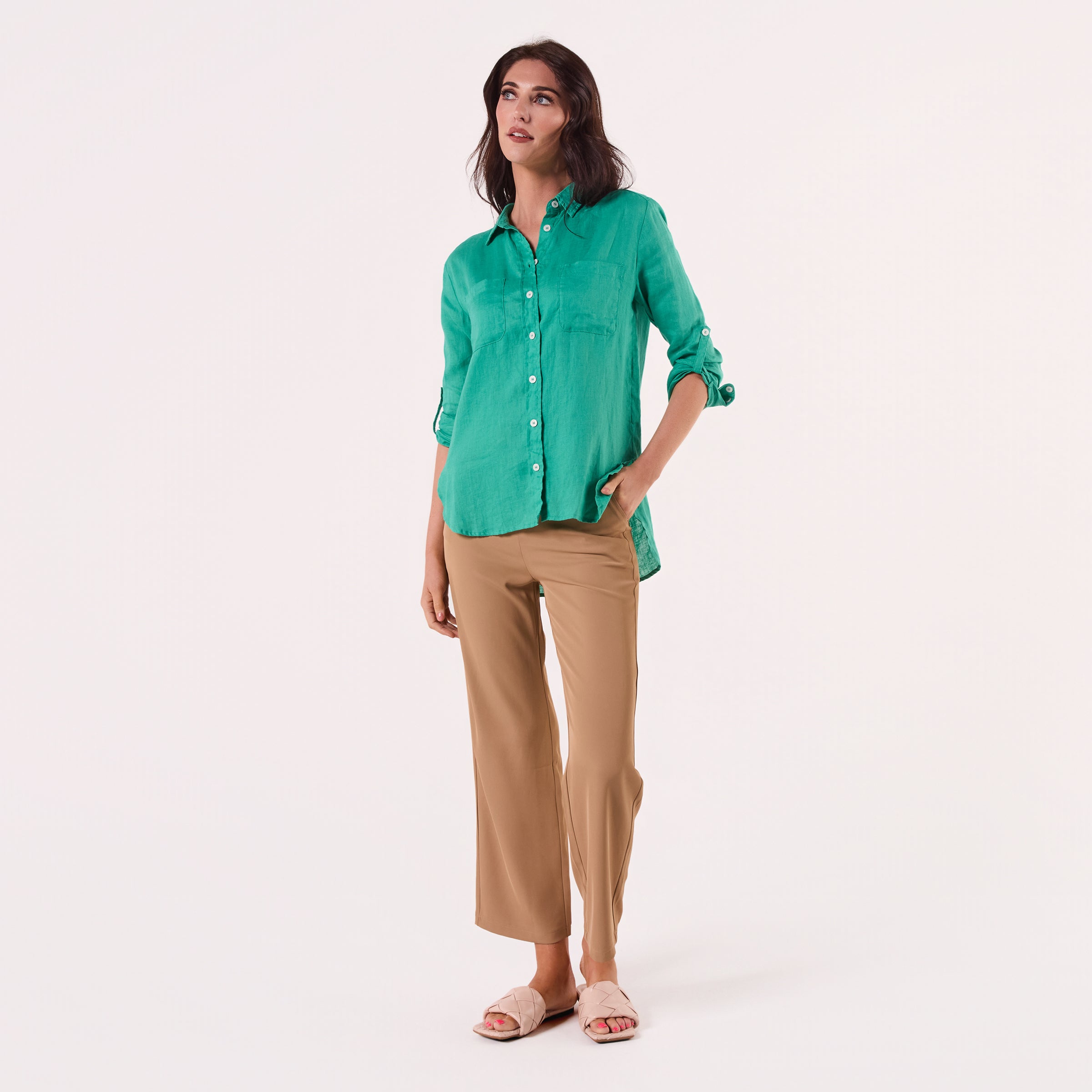 AM02368 TWO SIDE POCKET 100%LINEN SHIRT