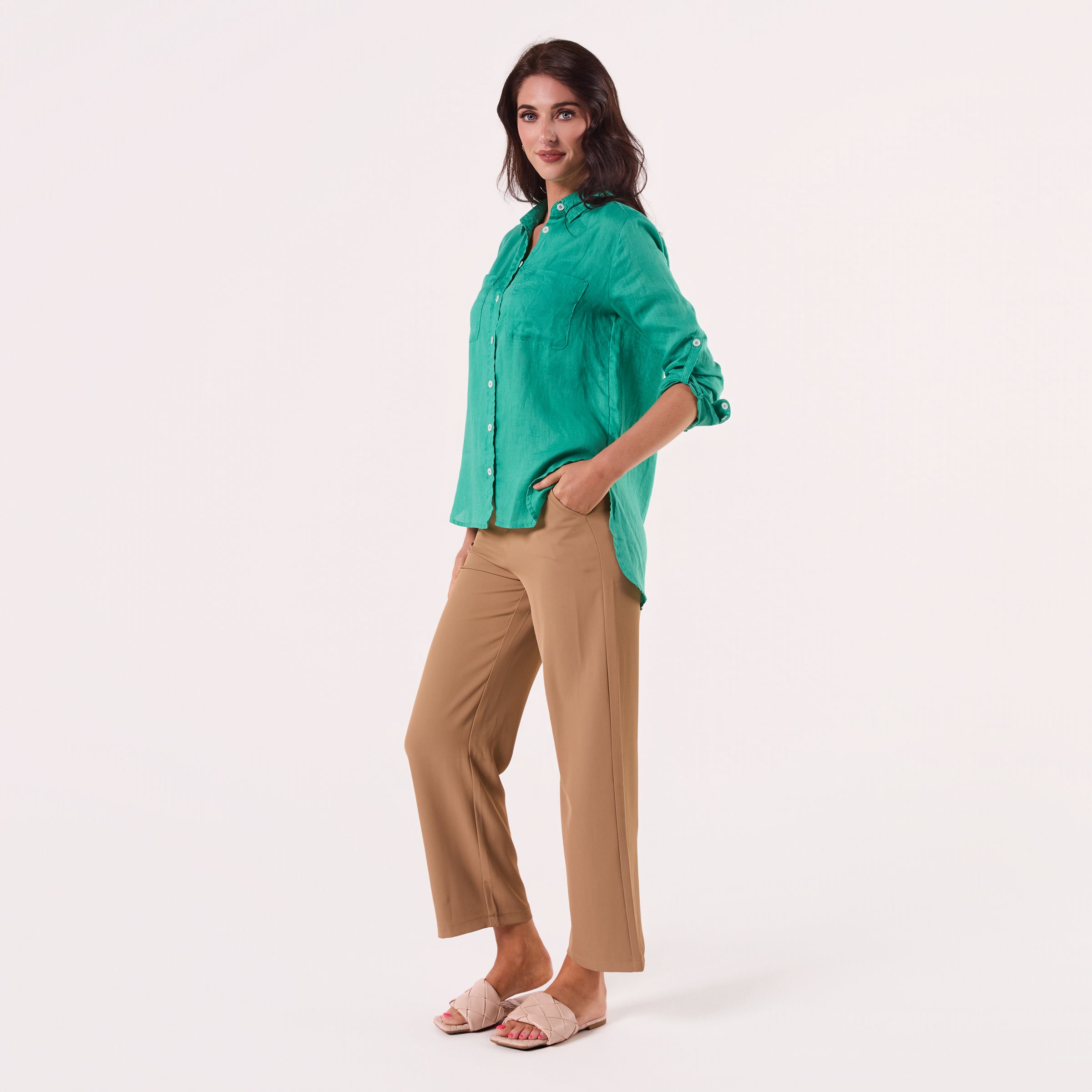 AM02368 TWO SIDE POCKET 100%LINEN SHIRT