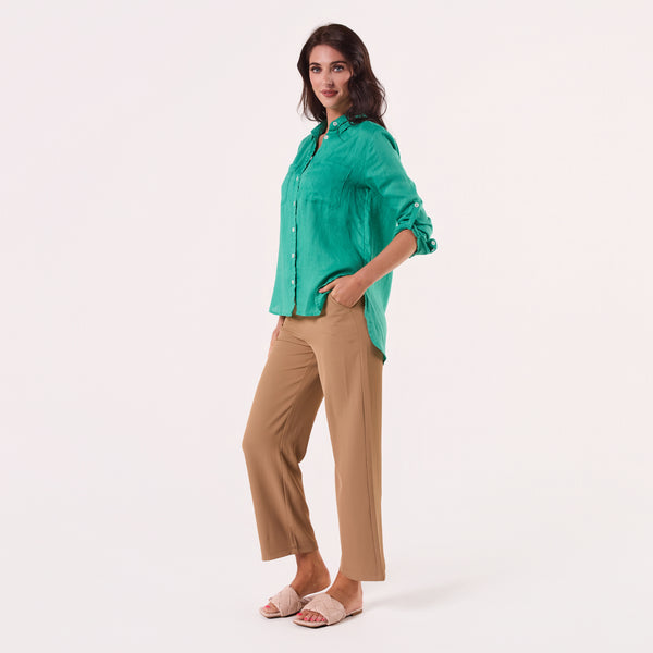 AM02368 TWO SIDE POCKET 100%LINEN SHIRT