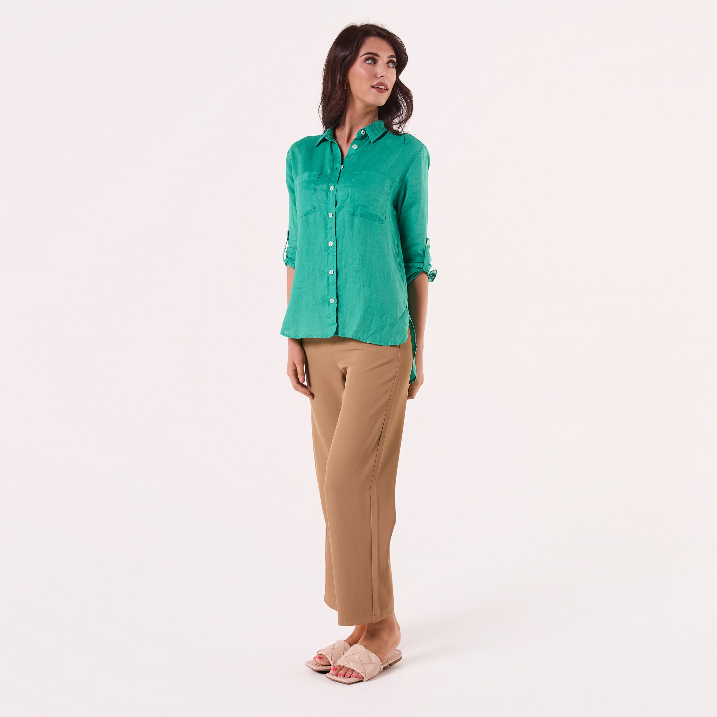 AM02368 TWO SIDE POCKET 100%LINEN SHIRT