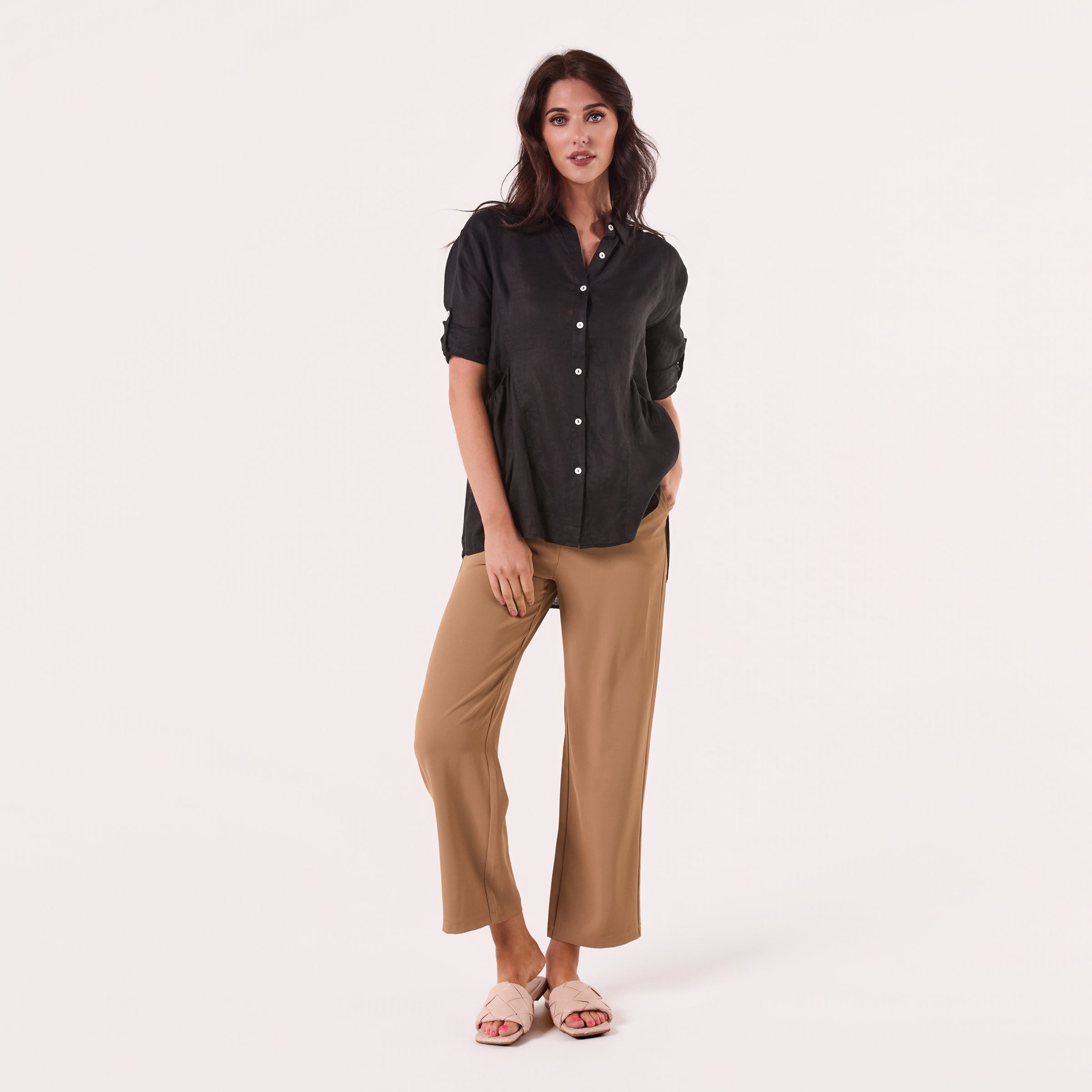 AM01274 SLEEVE BUTTON ROLL UP 100%LINEN SHIRT