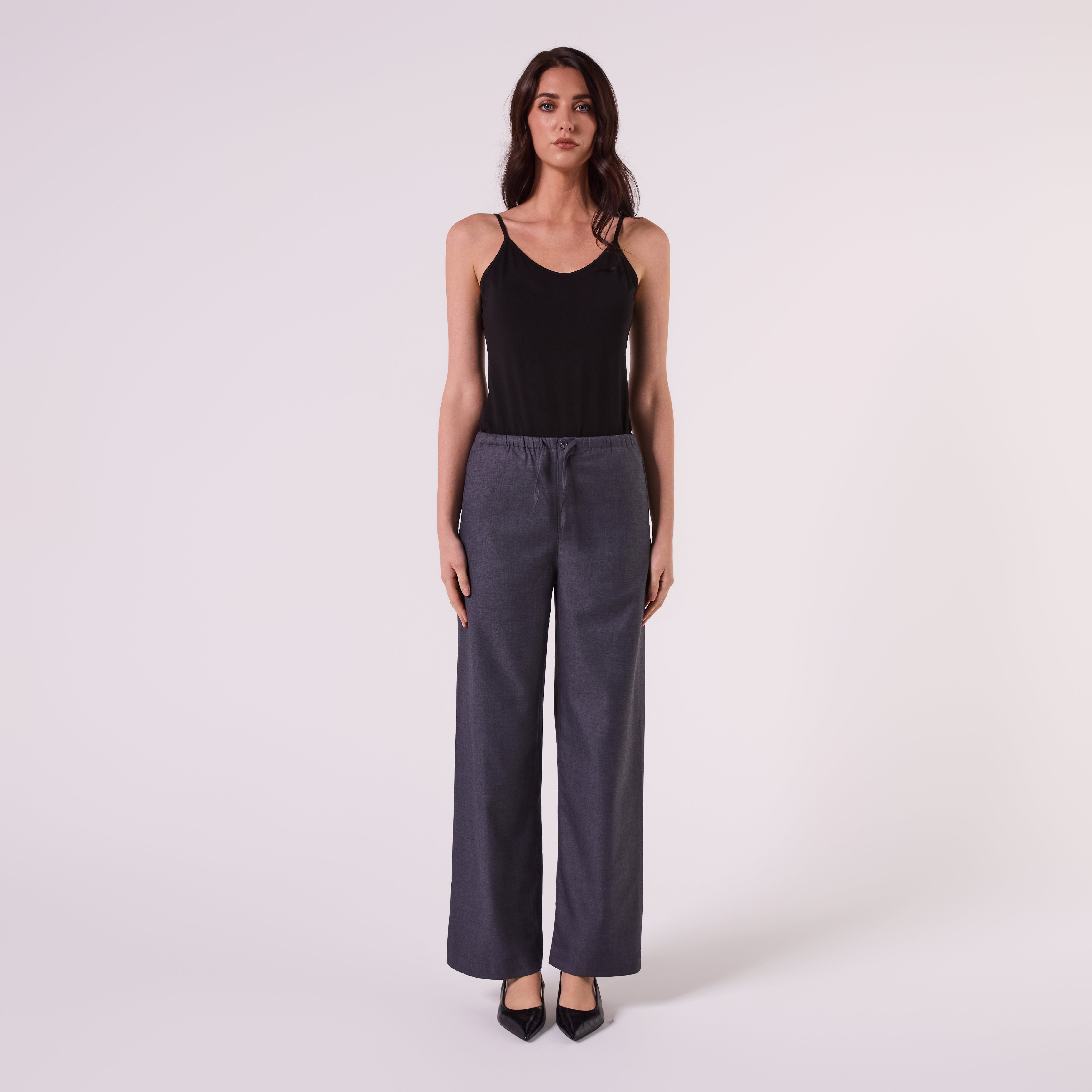 AM26011 DRAWSTRING WOOL PANTS (CHARCOAL)