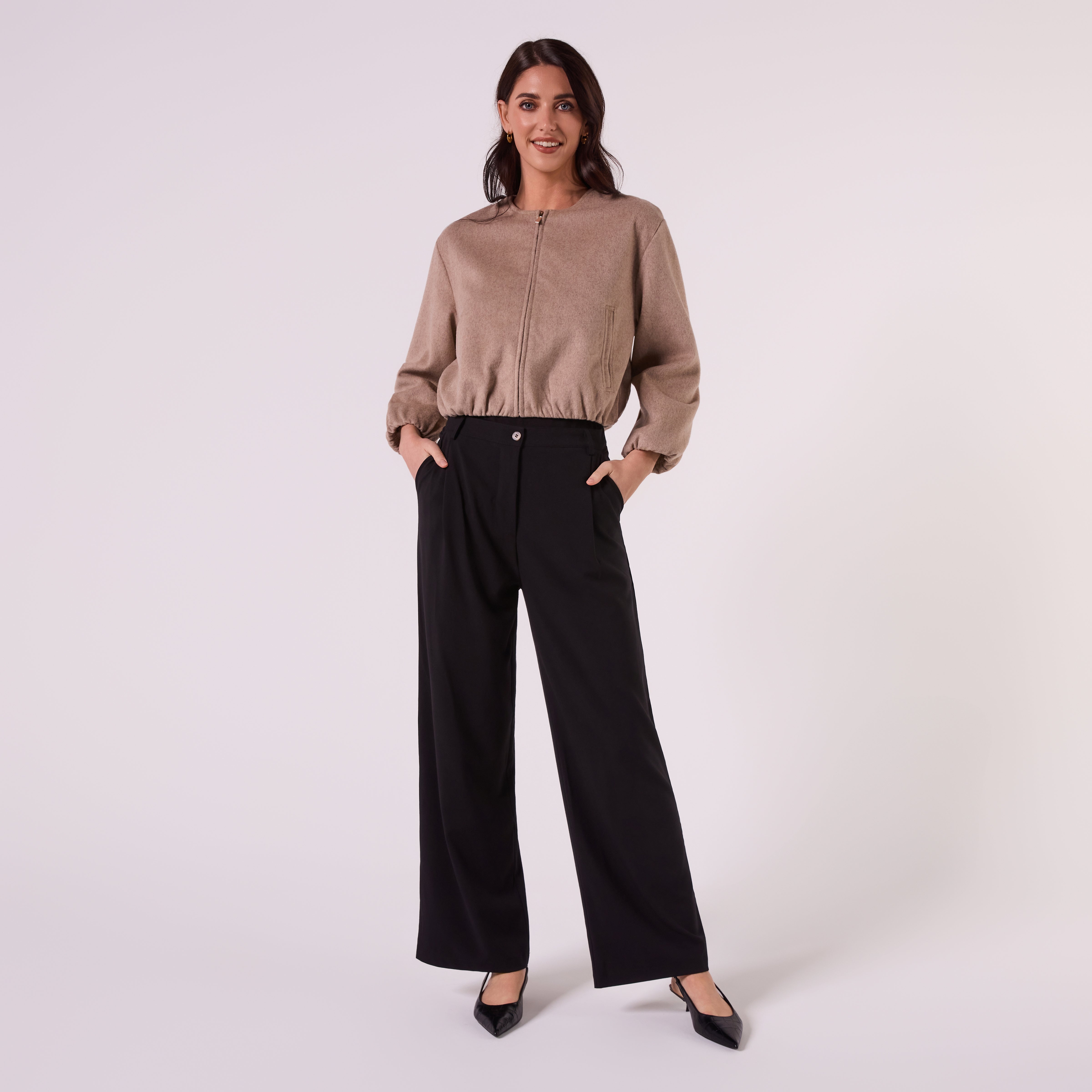 AM26038 WOOL FELT BOMBER JACKET  (MOCHA)
