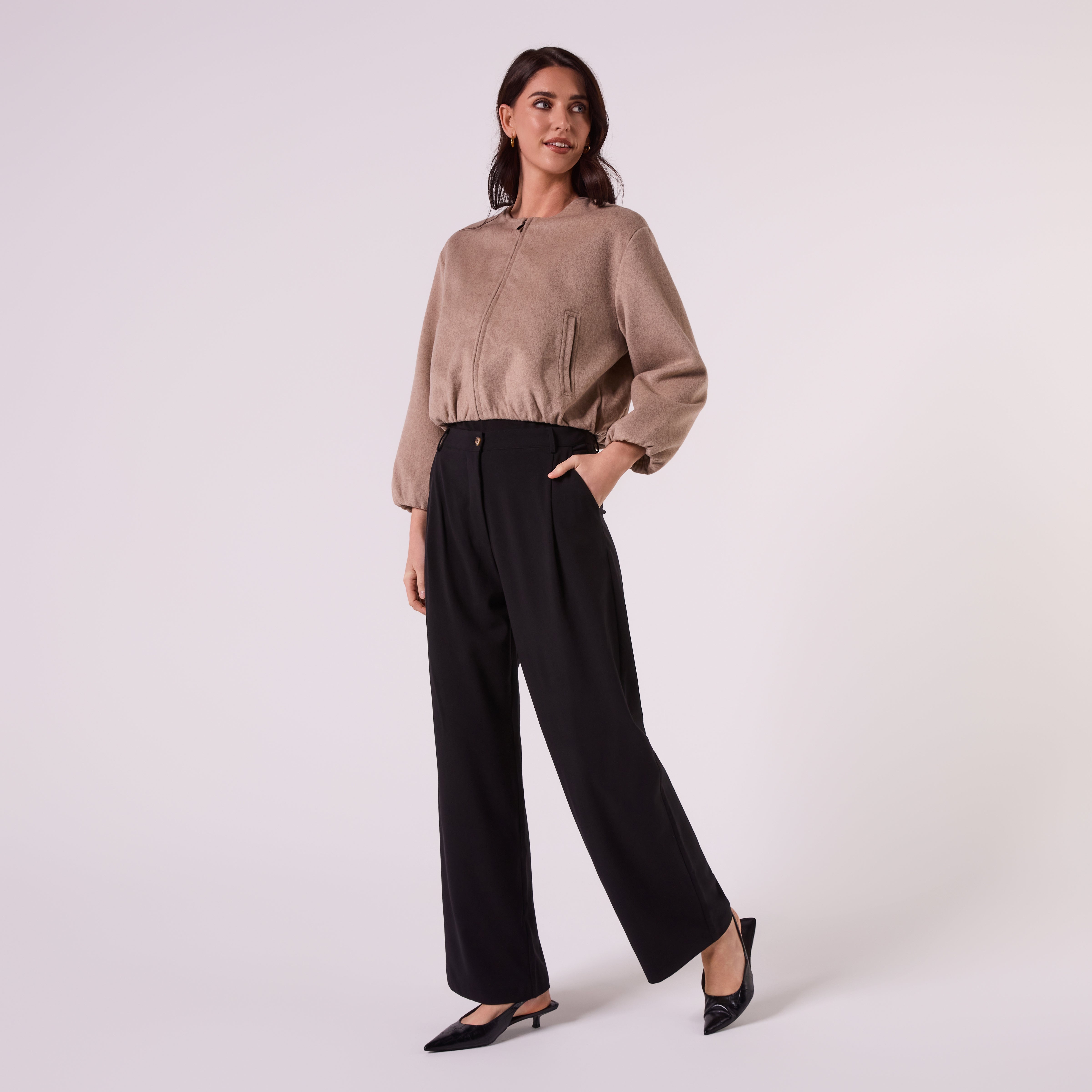 AM26038 WOOL FELT BOMBER JACKET  (MOCHA)