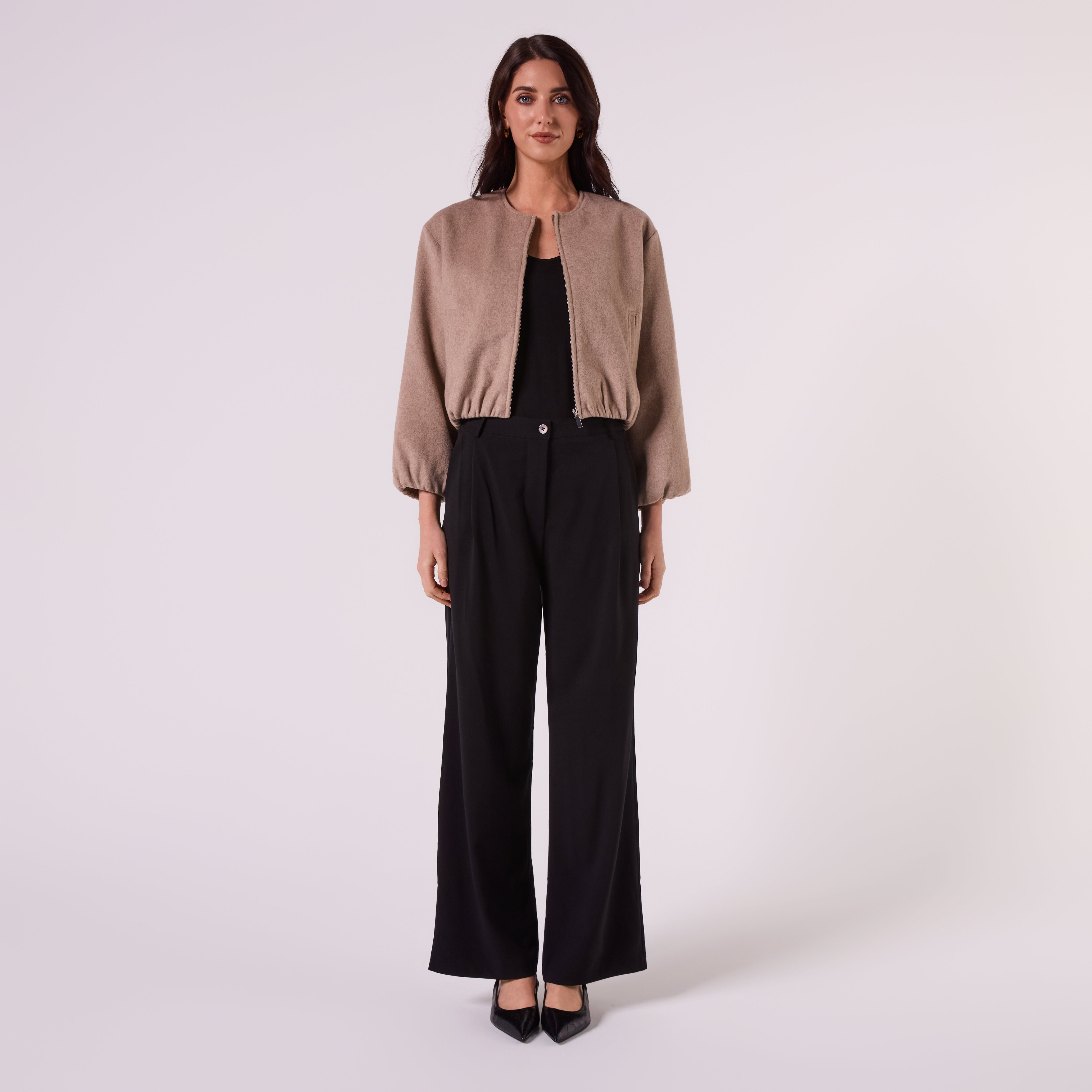 AM26038 WOOL FELT BOMBER JACKET  (MOCHA)
