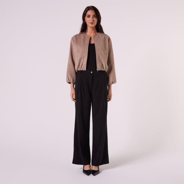 AM26038 WOOL FELT BOMBER JACKET  (MOCHA)