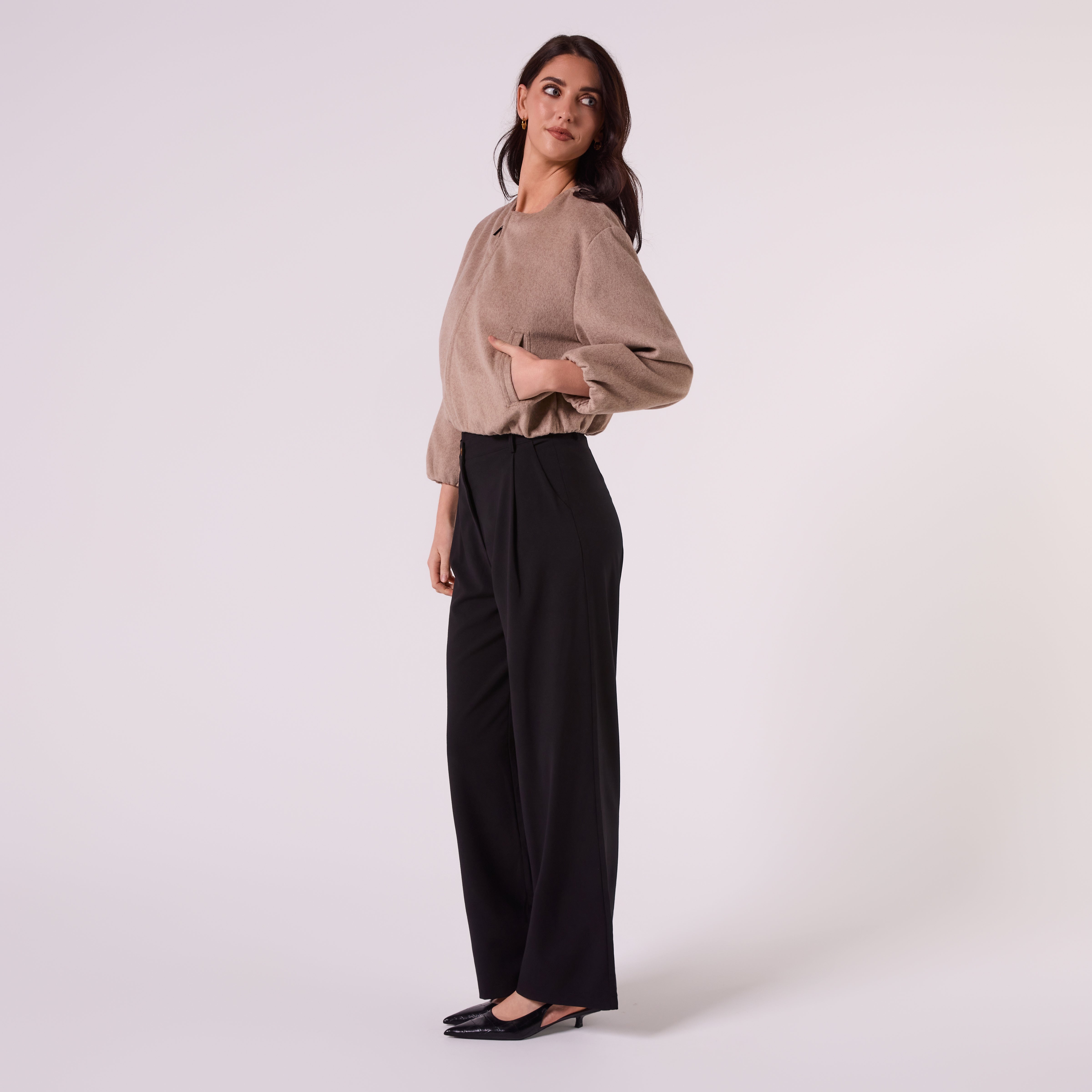 AM26038 WOOL FELT BOMBER JACKET  (MOCHA)