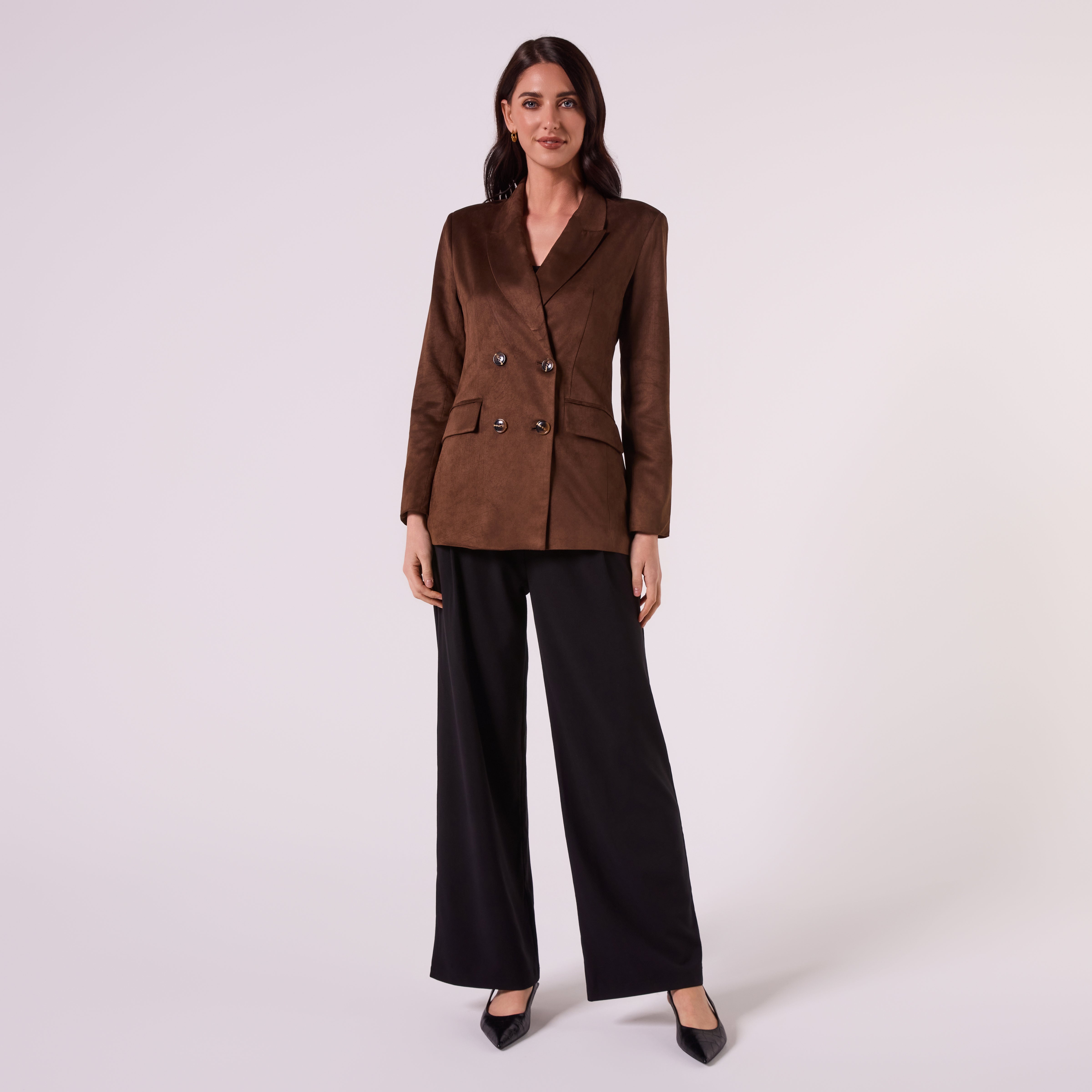 AM26010 DOUBLE BREASTED BLAZER  (CHOCOLATE)