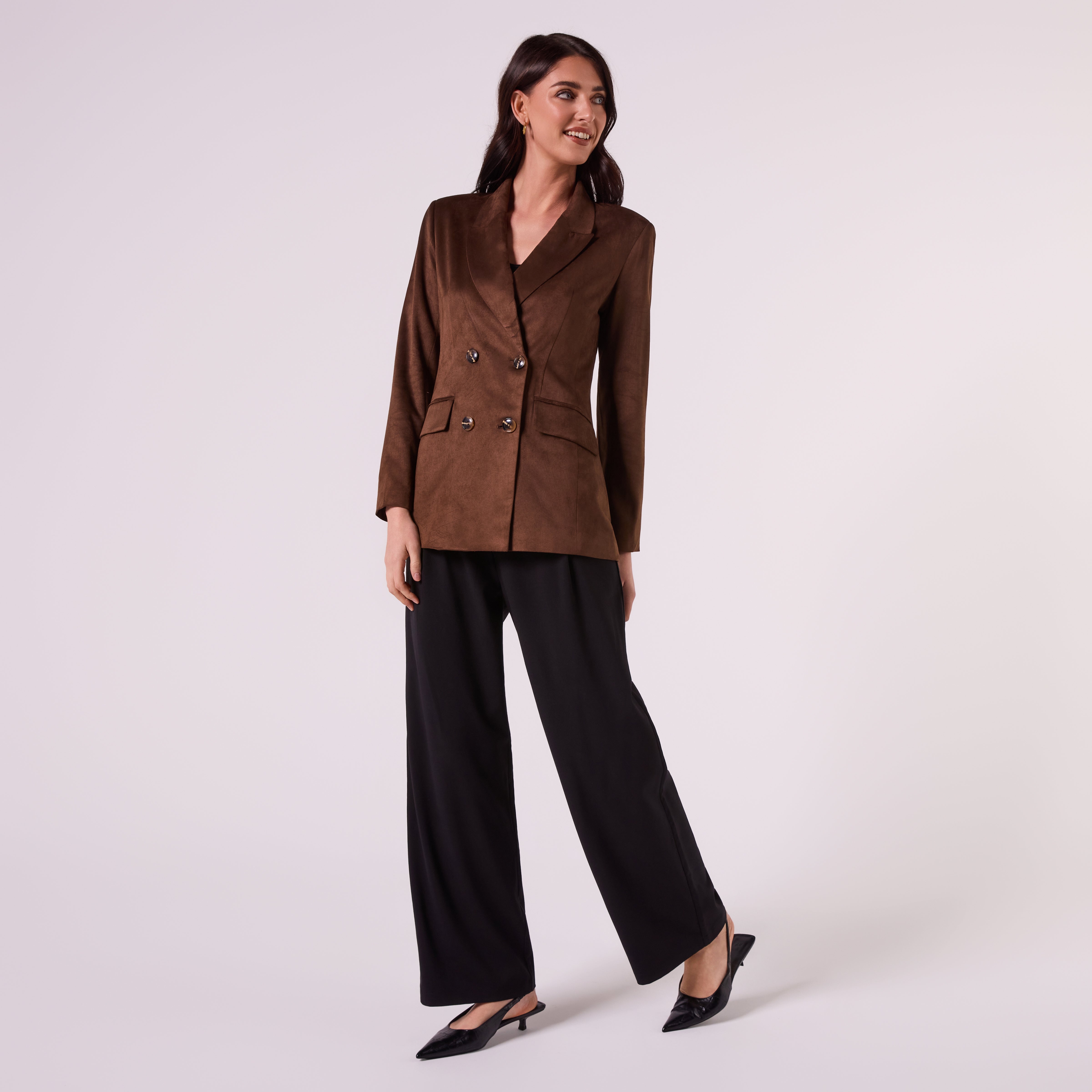 AM26010 DOUBLE BREASTED BLAZER  (CHOCOLATE)