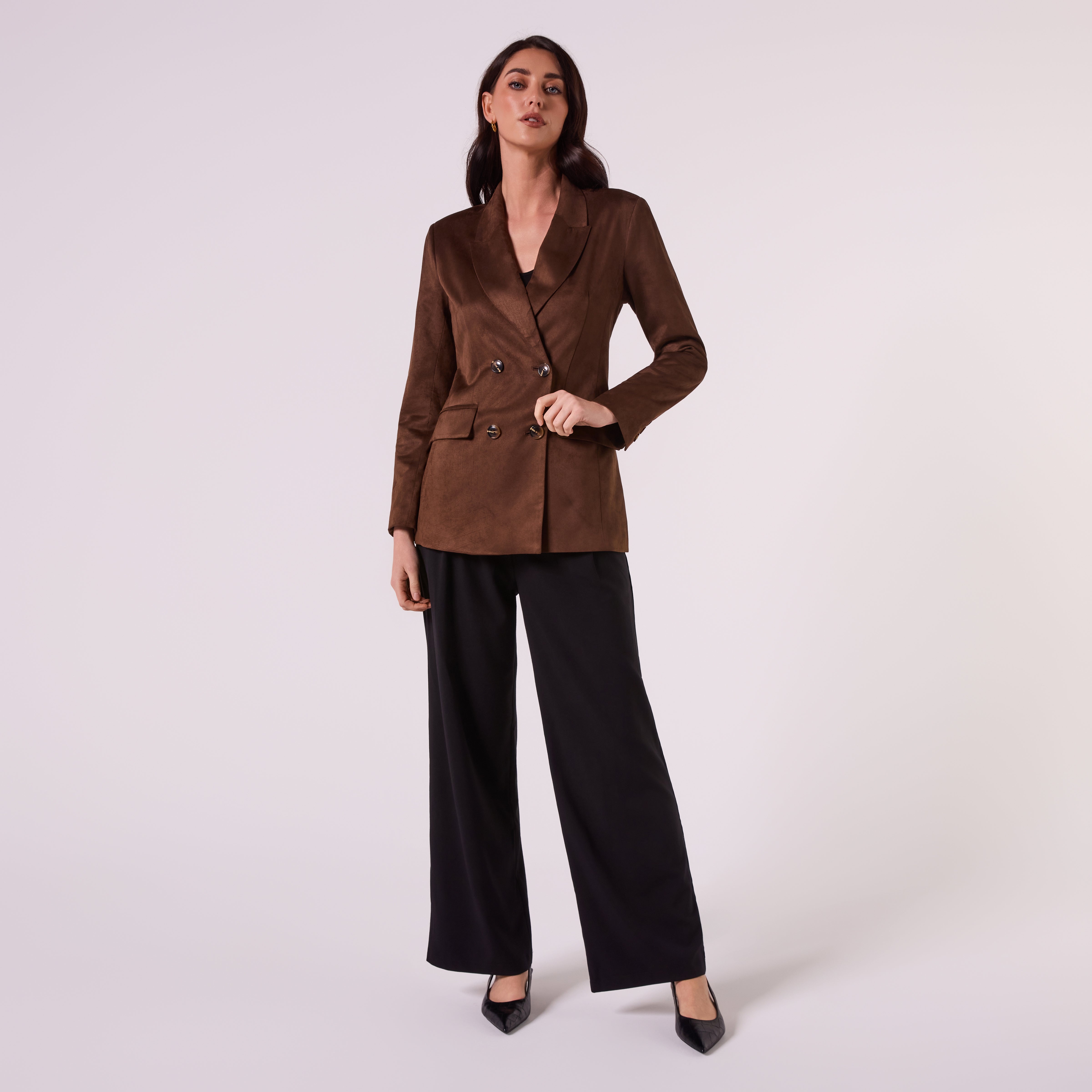 AM26010 DOUBLE BREASTED BLAZER  (CHOCOLATE)