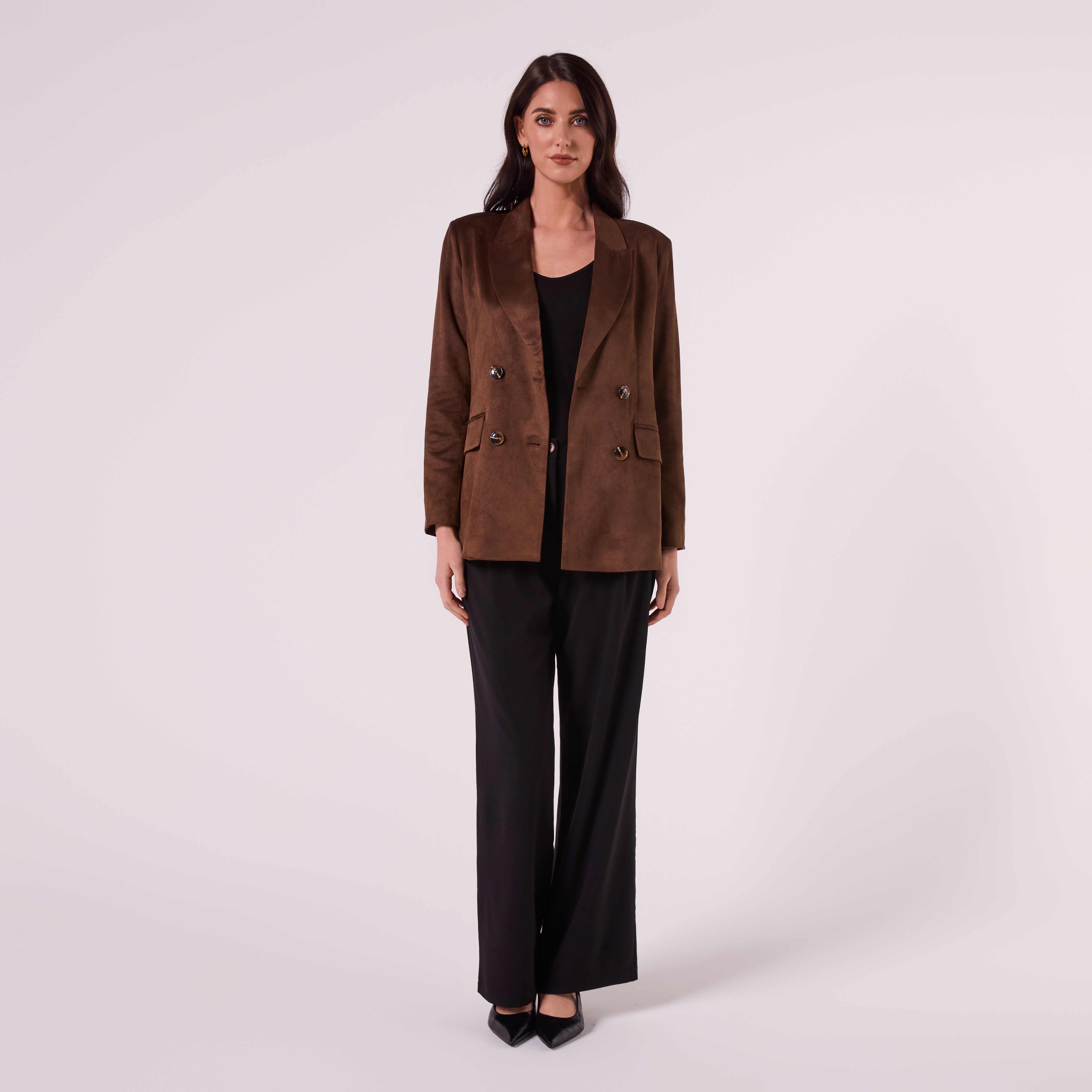 AM26010 DOUBLE BREASTED BLAZER  (CHOCOLATE)