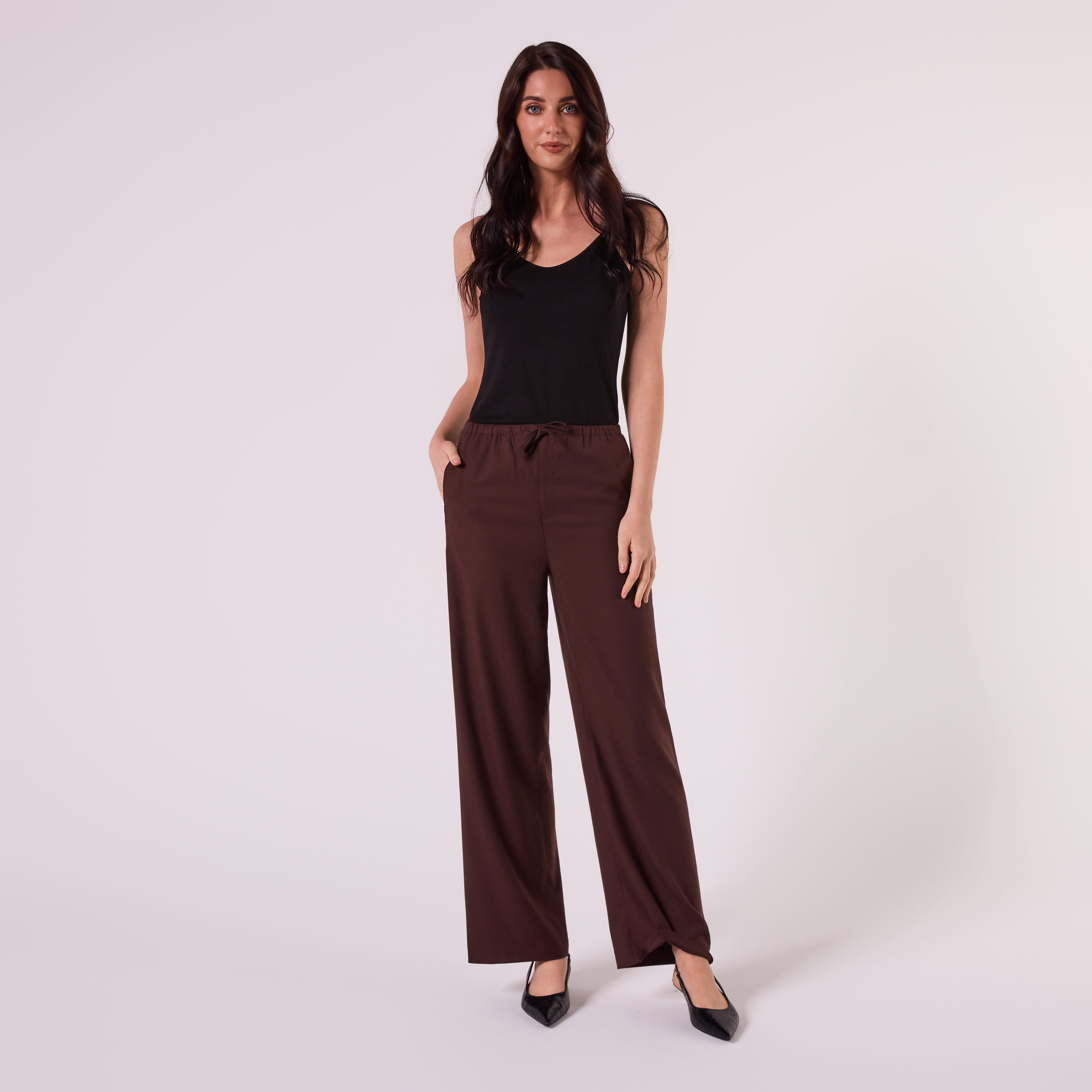AM26011 DRAWSTRING WOOL PANTS (CHOCOLATE)