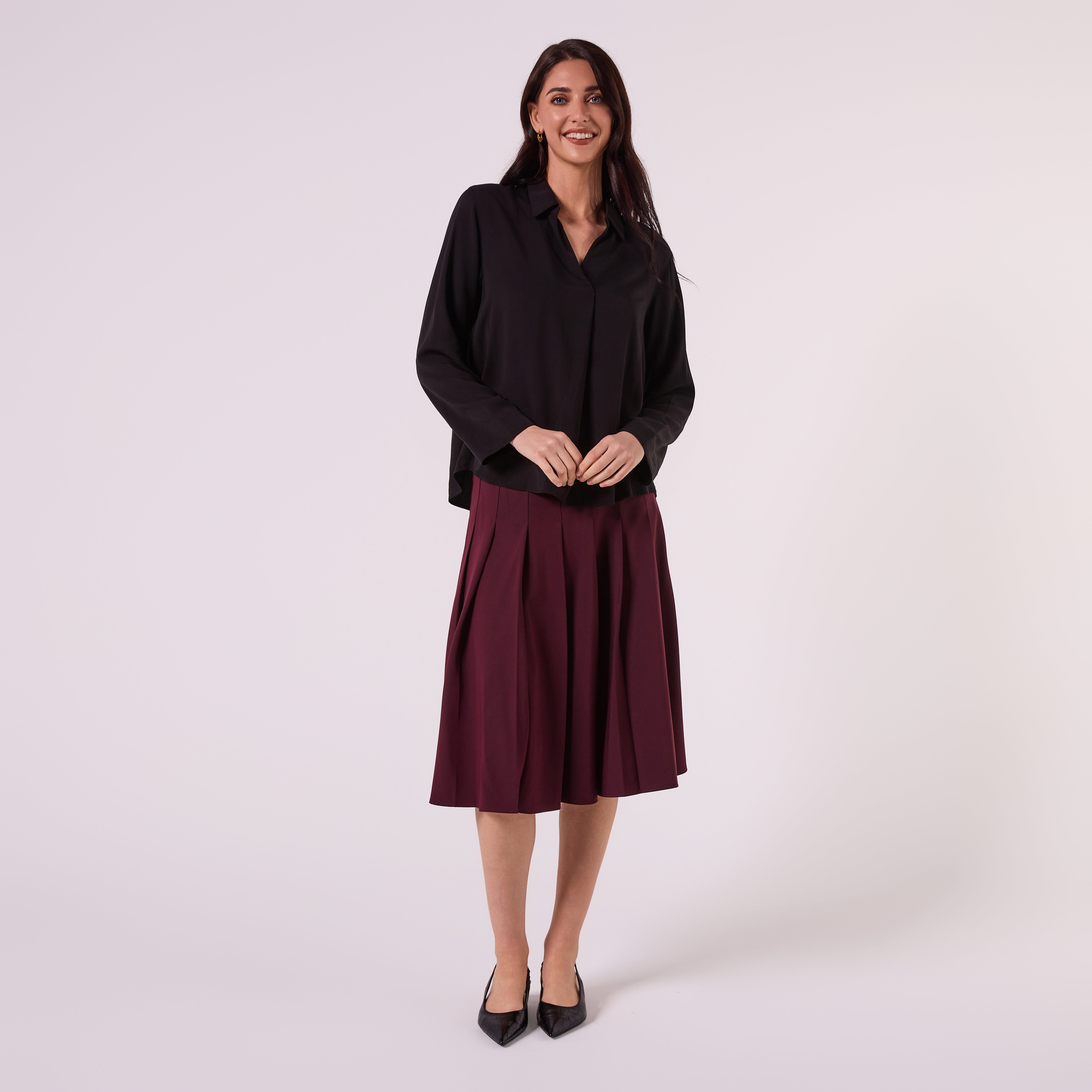 AM26013  JOHNNY COLLAR  BLOUSE  (BLACK)
