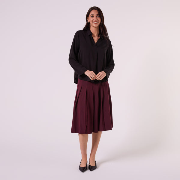AM26013  JOHNNY COLLAR  BLOUSE  (BLACK)