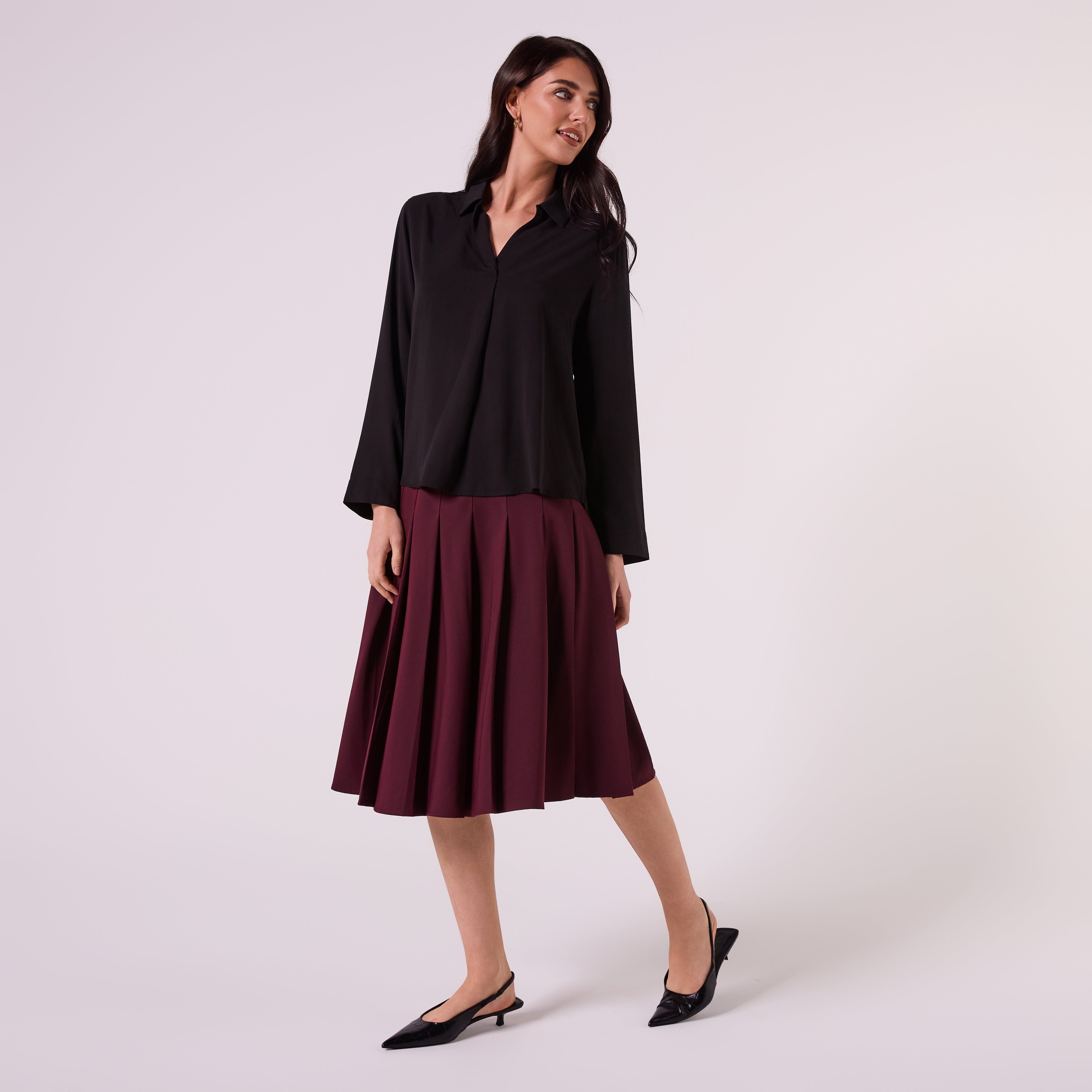 AM26013  JOHNNY COLLAR  BLOUSE  (BLACK)