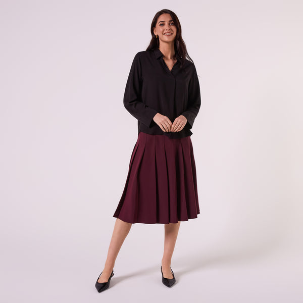 AM26013  JOHNNY COLLAR  BLOUSE  (BLACK)