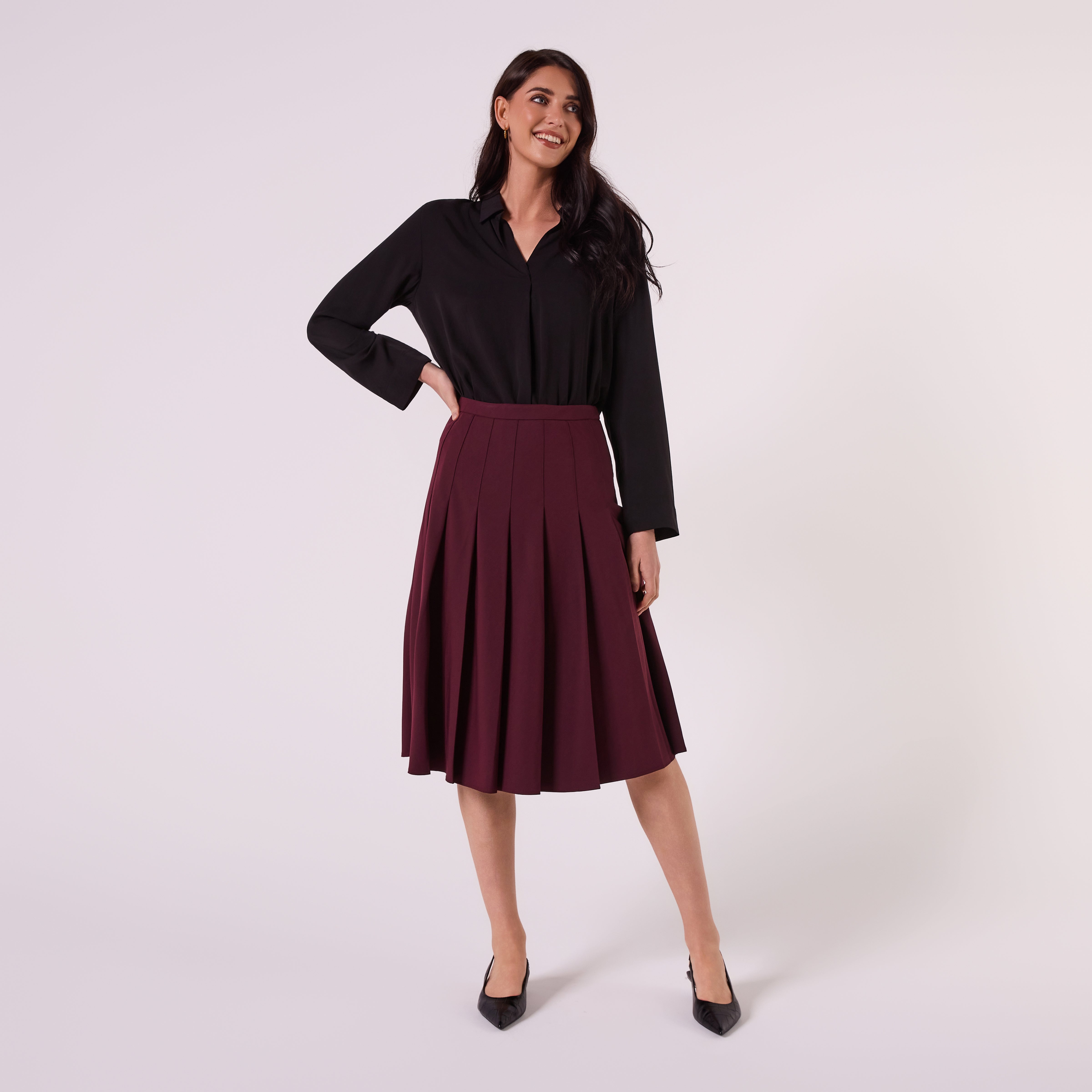 AF00023 PLEATED MIDI SKIRT (WINE)