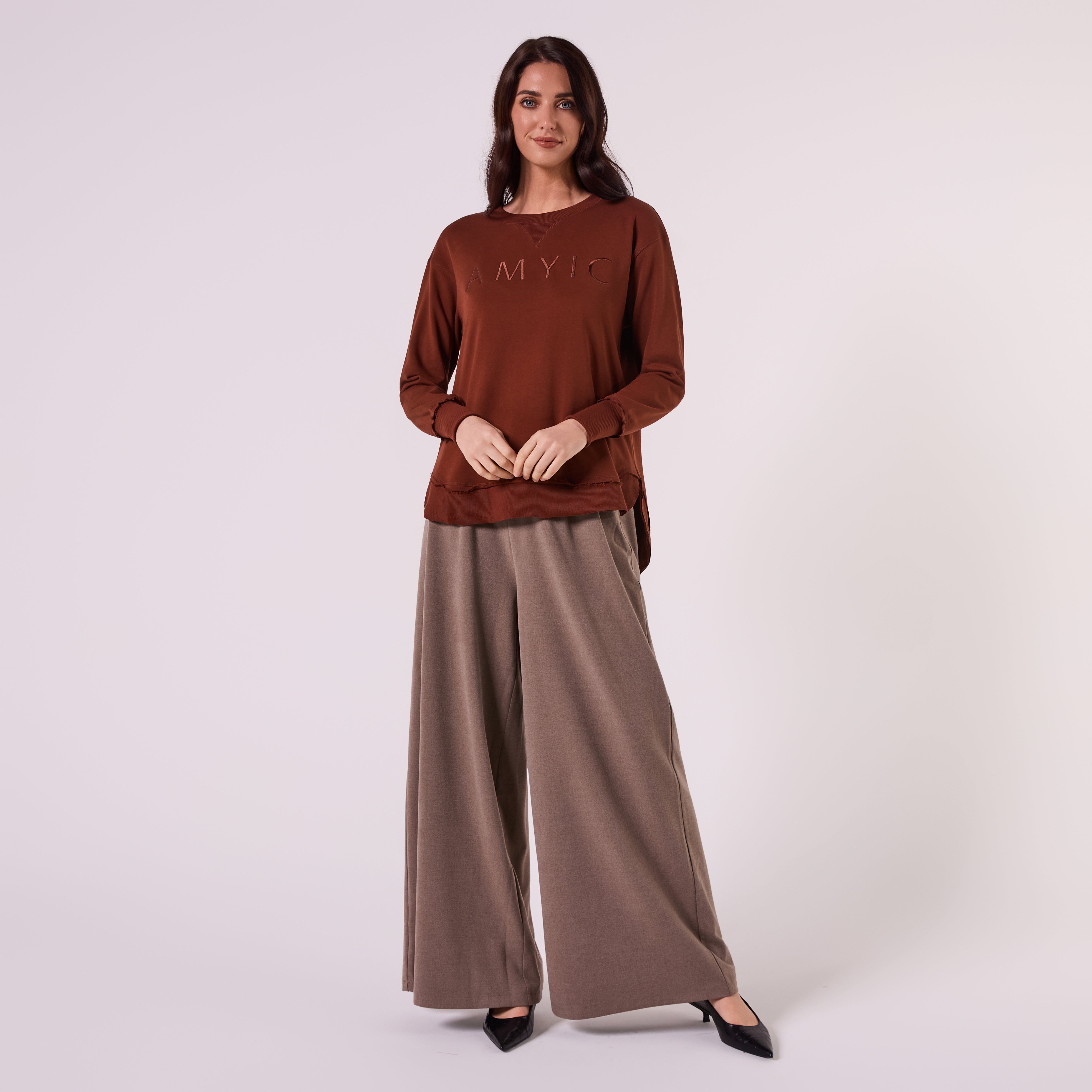 AM022161 EMBROIDERY SWEATSHIRT (CHOCOLATE)