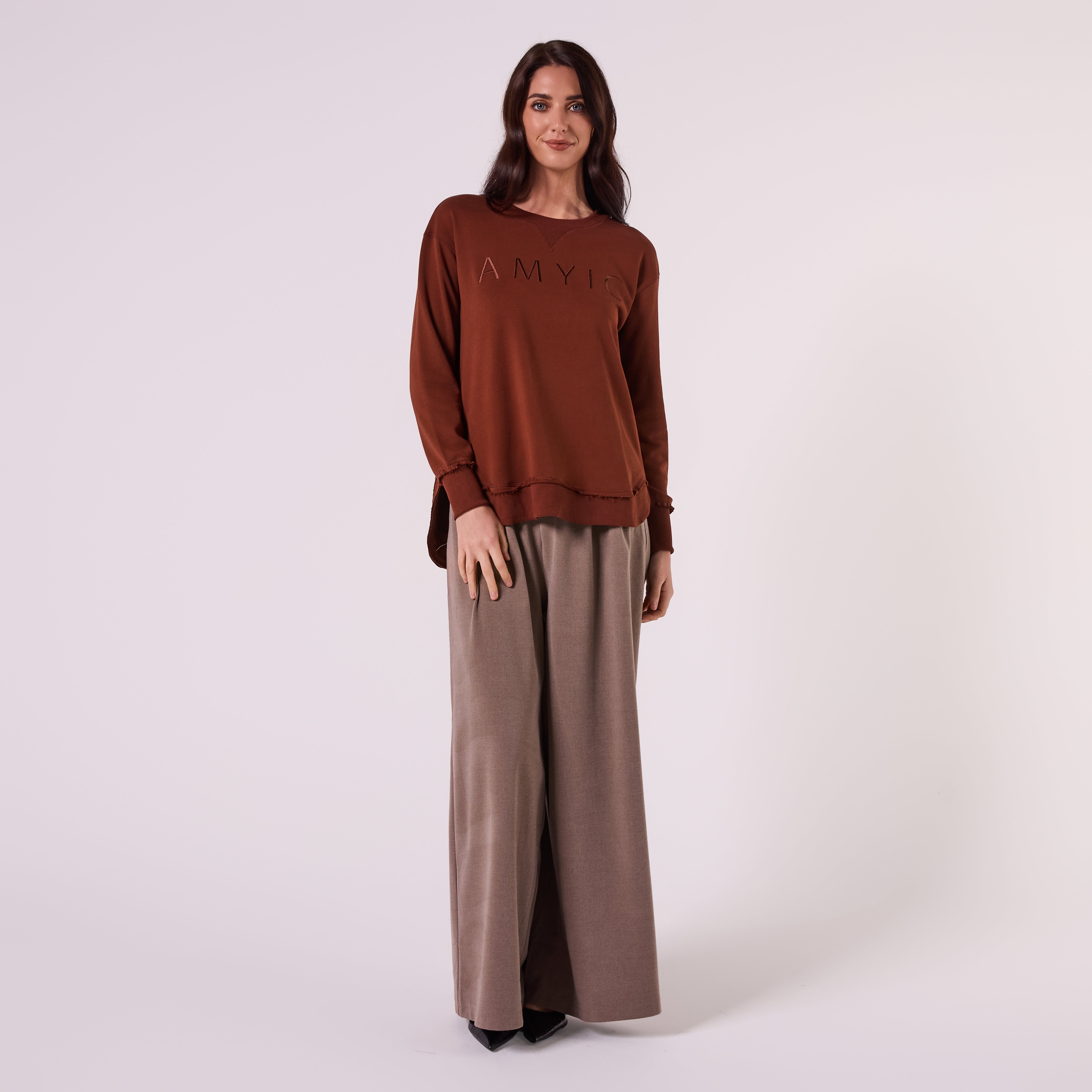 AM022161 EMBROIDERY SWEATSHIRT (CHOCOLATE)